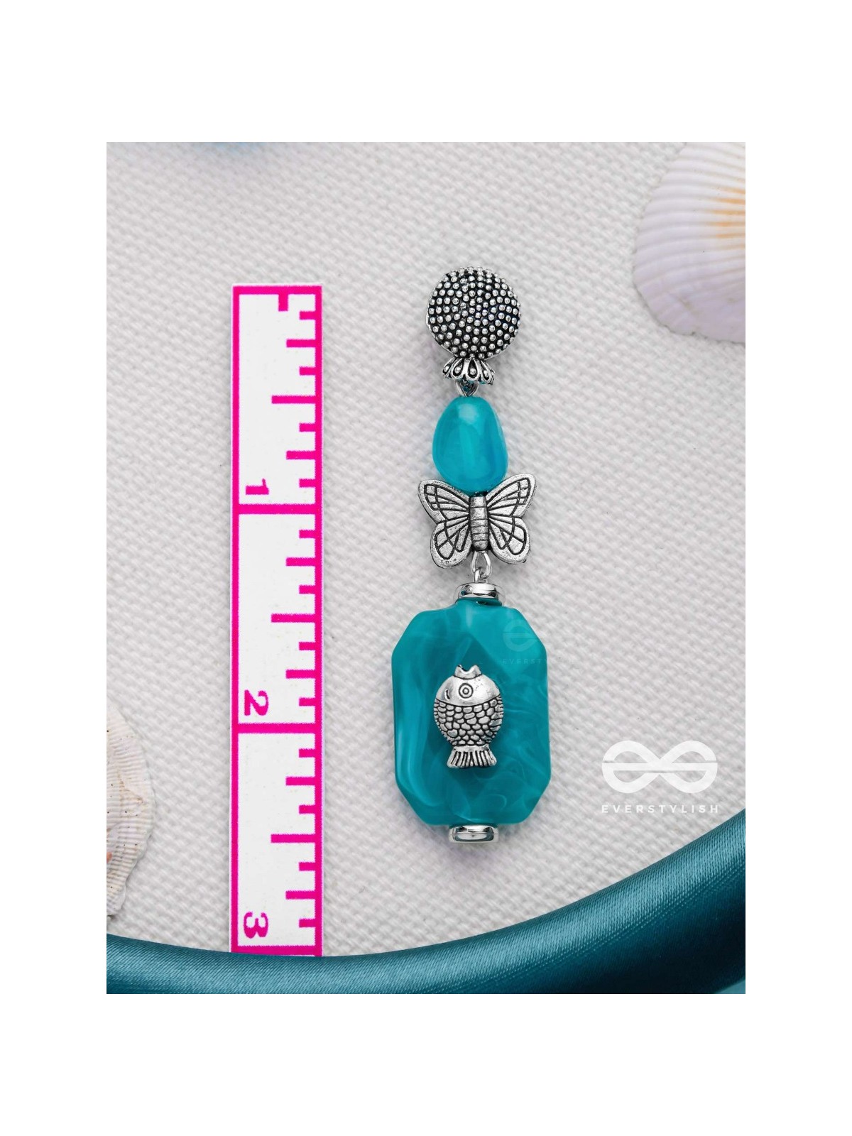 Aquatic Flutters - Silver Embellished Earrings