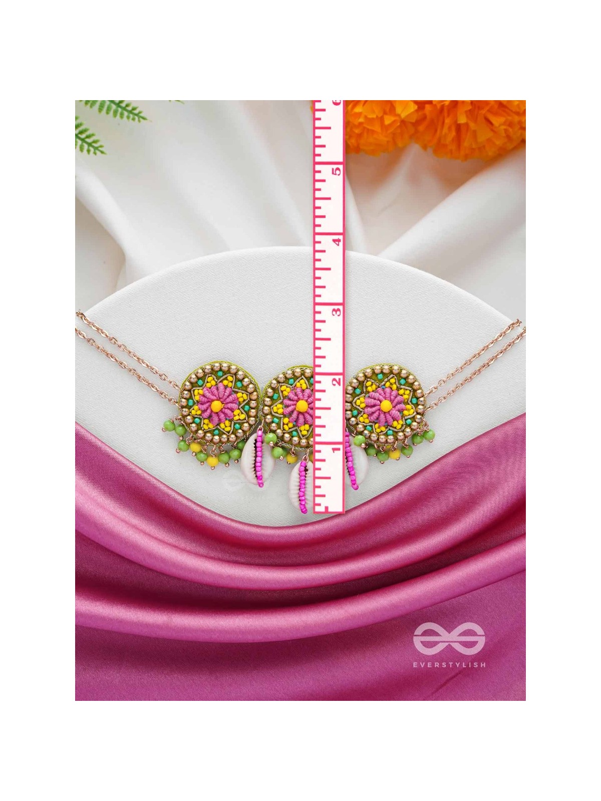 SAKOSHA - THE SEASHELL BEAUTY - SHELLS, BEADS AND RESHAM EMBROIDERED NECKPIECE