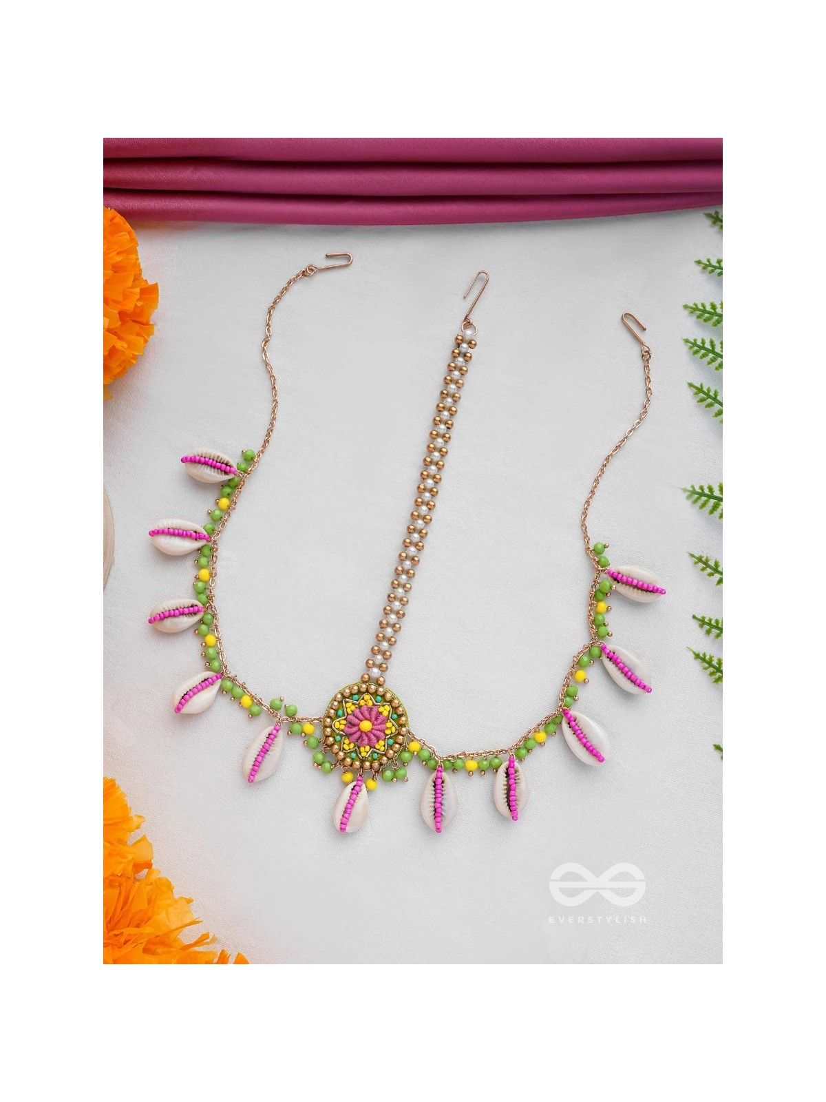 DIVABHITA - DIVINELY DRESSED - RESHAM, SHELL AND BEADS EMBROIDERED MAANGTIKA