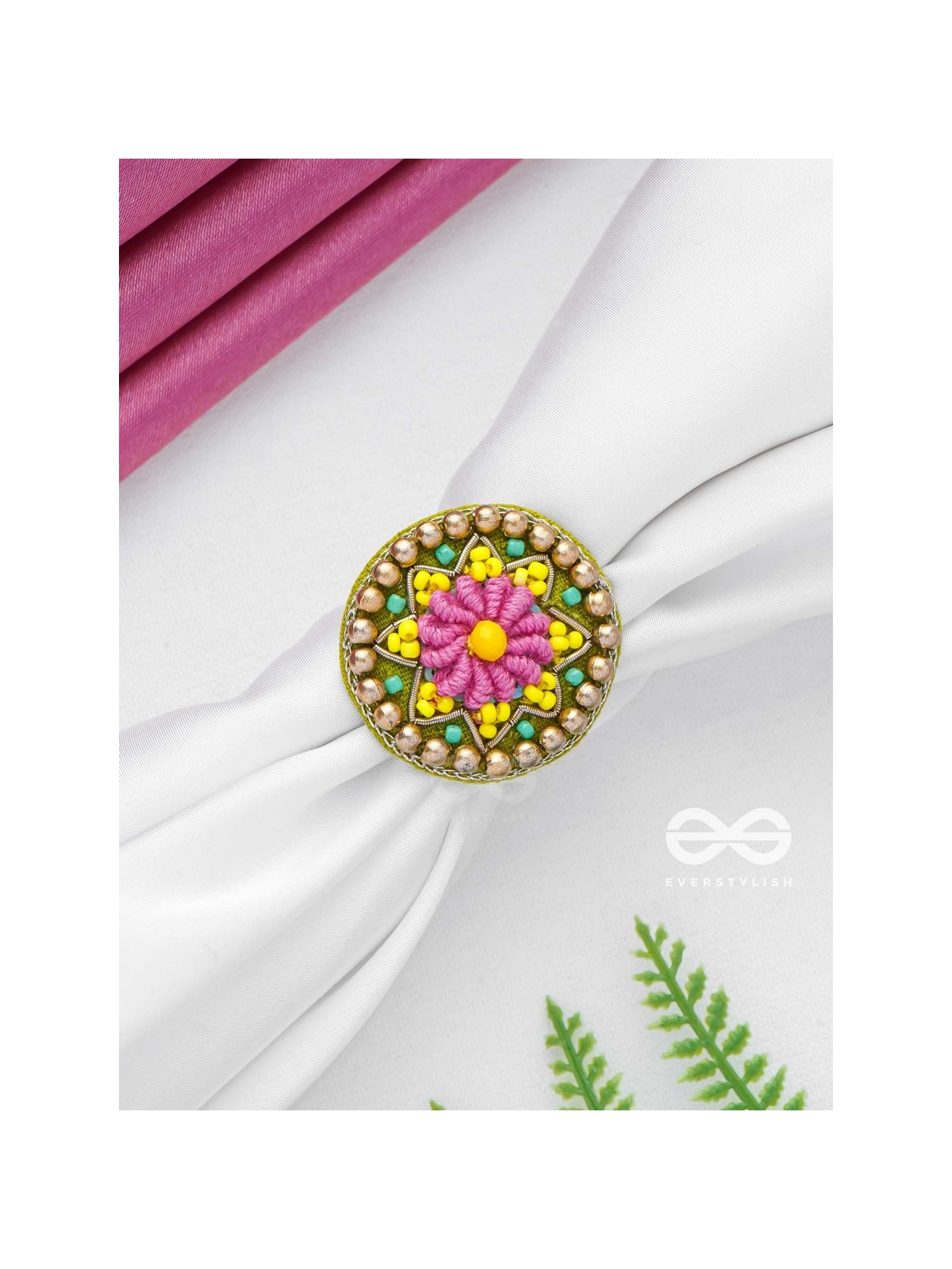 Praphulti - Blooming Blossom - Beads And Resham Hand Embroidered Ring (Adjustable)