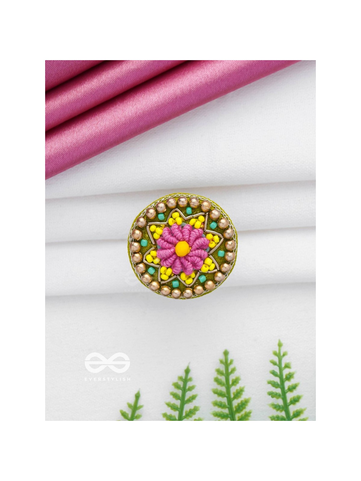 Praphulti - Blooming Blossom - Beads And Resham Hand Embroidered Ring (Adjustable)