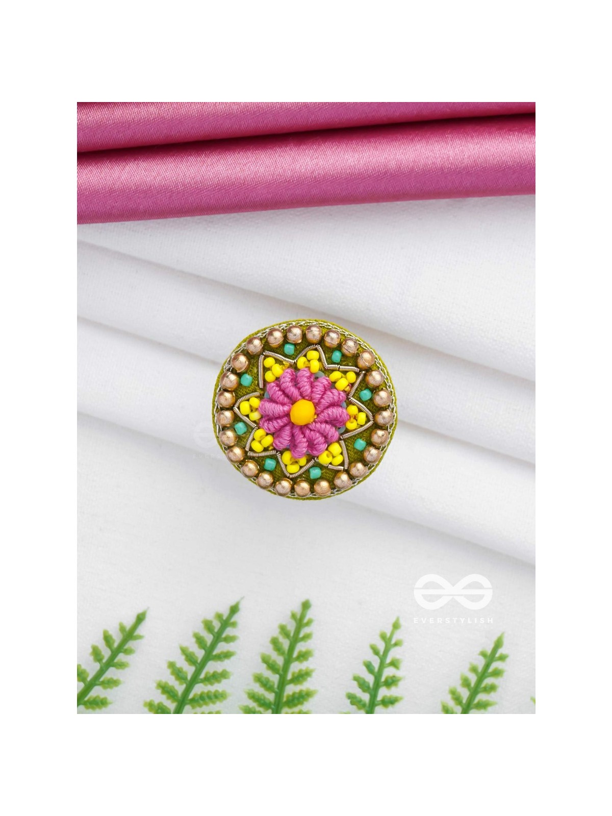 Praphulti - Blooming Blossom - Beads And Resham Hand Embroidered Ring (Adjustable)