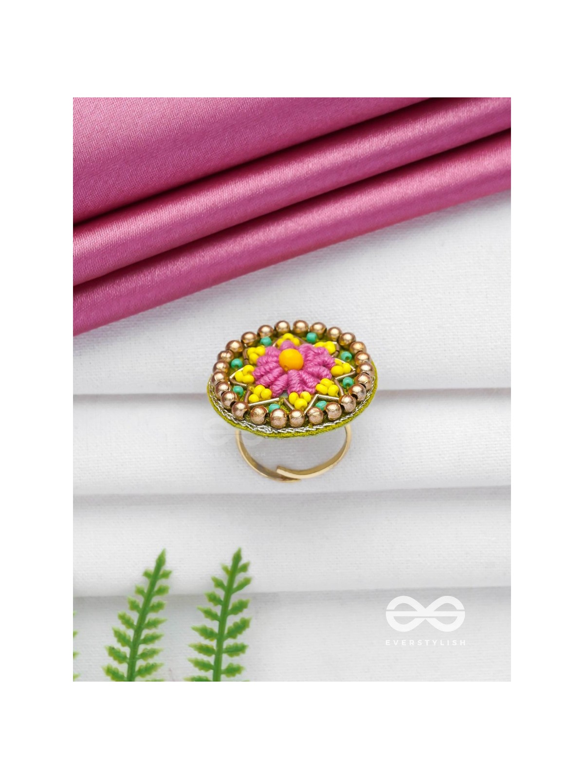 Praphulti - Blooming Blossom - Beads And Resham Hand Embroidered Ring (Adjustable)