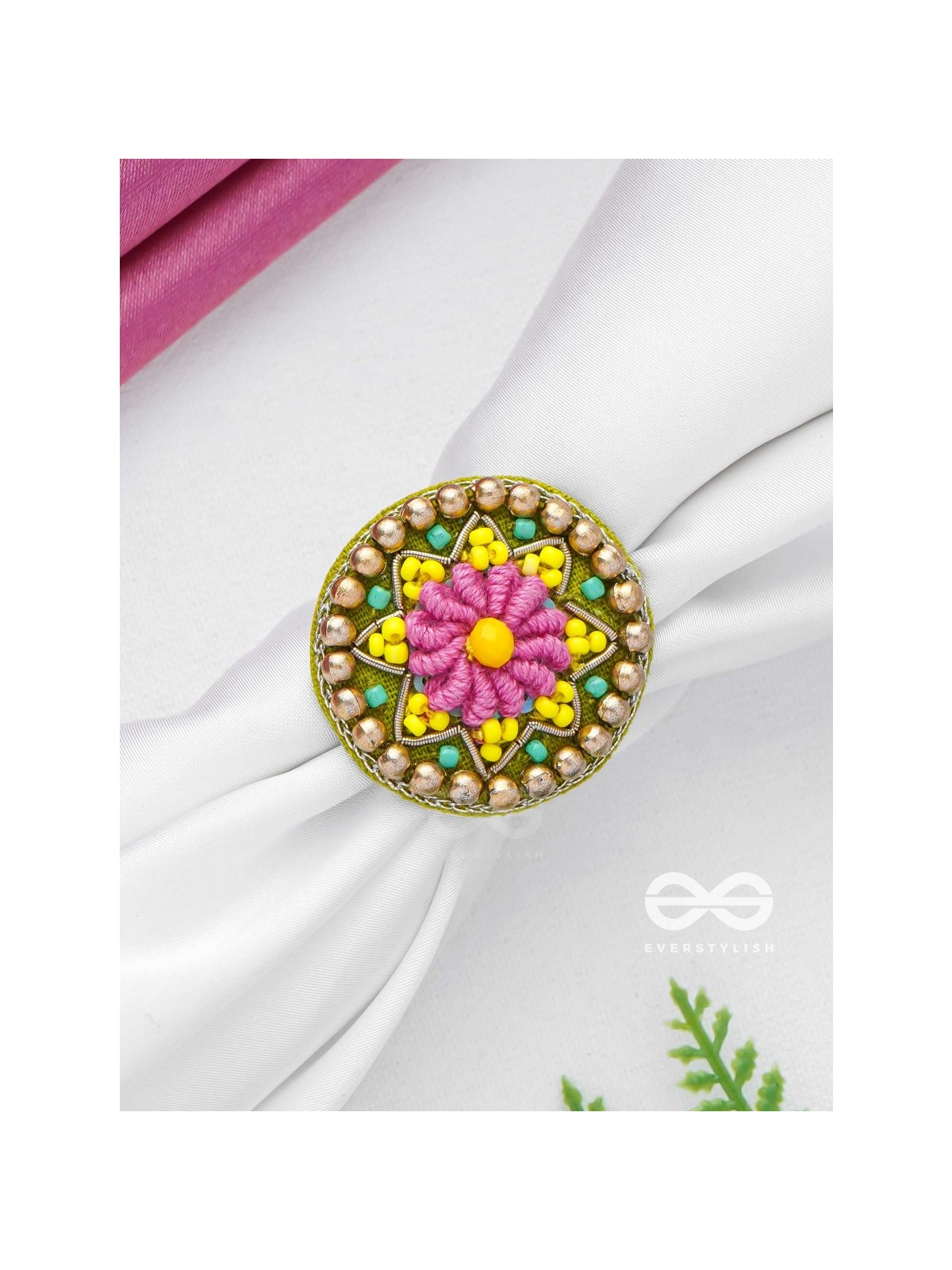 Praphulti - Blooming Blossom - Beads And Resham Hand Embroidered Ring (Adjustable)