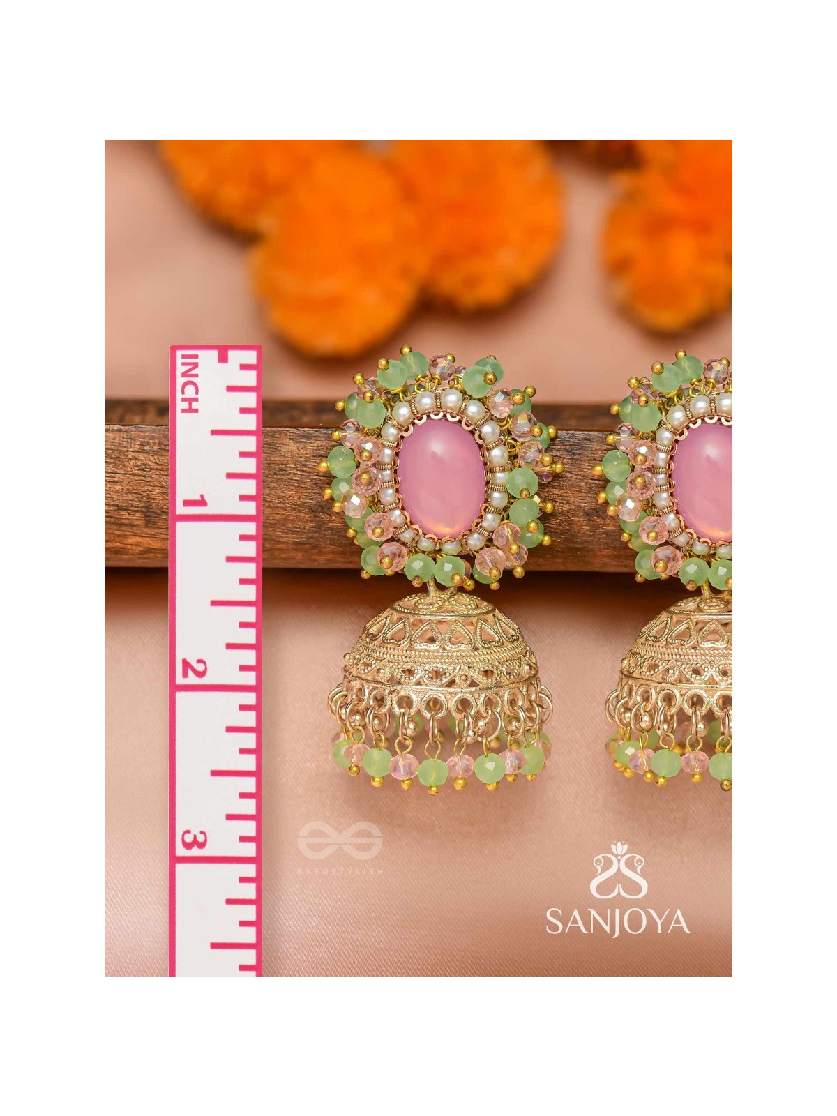 Hasyahina - The Blossoming Smile - Stone And Beads Hand Embroidered Jhumka Earrings