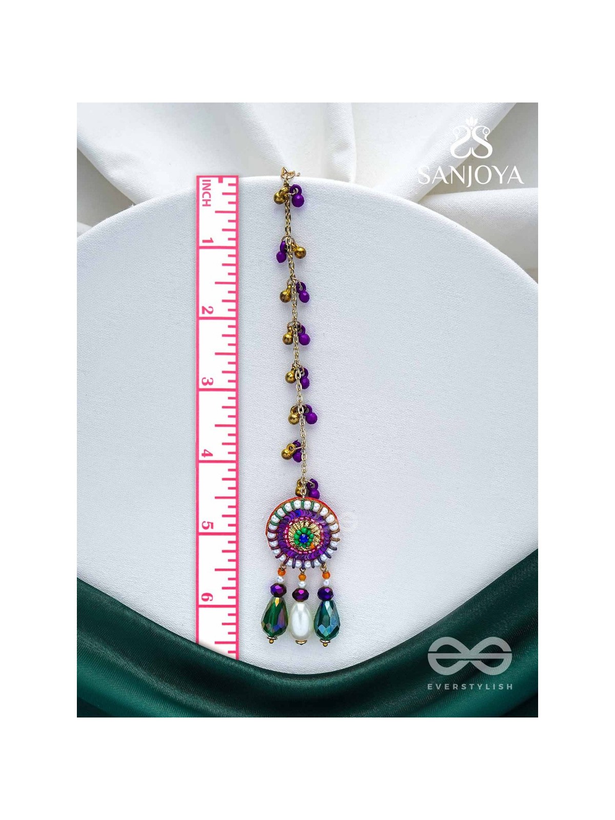 Pindalu - Majestic Plum Splendour - Beads, Sequins And Glass Drop Embroidered Earrings