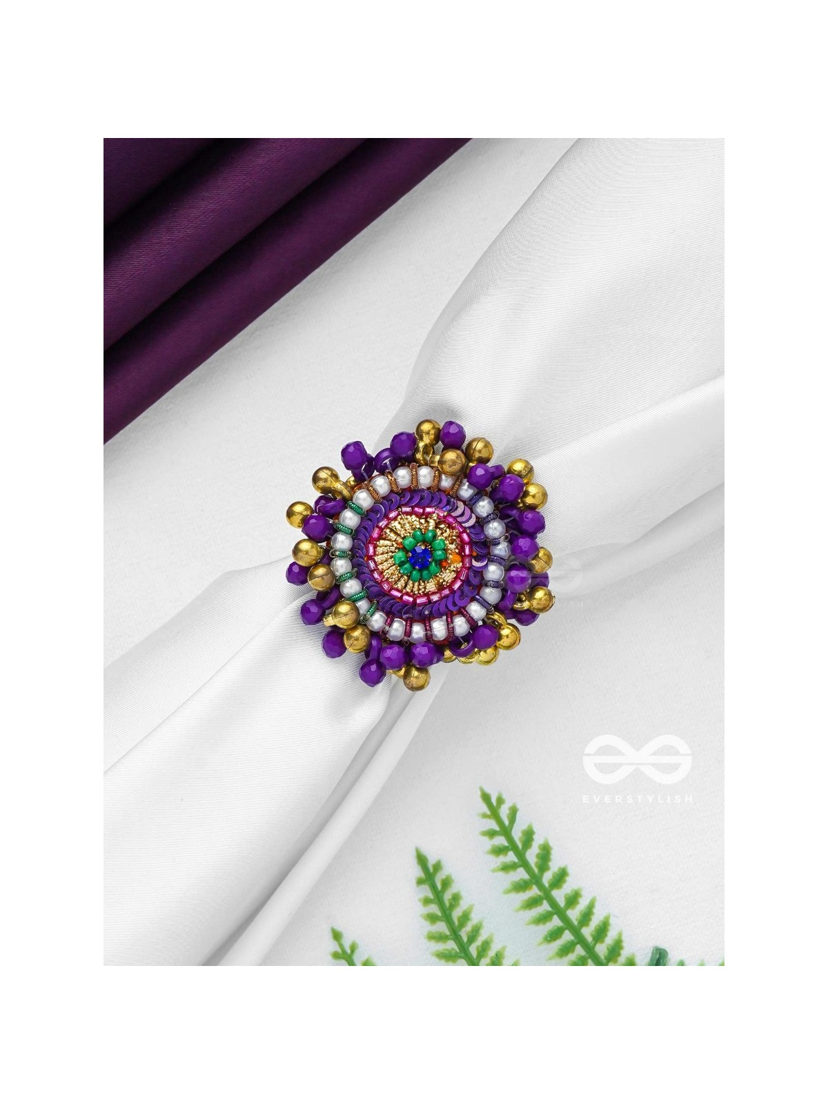 Agnisikha - The Beaded Flower - Beads And Sequins Hand Embroidered Ring