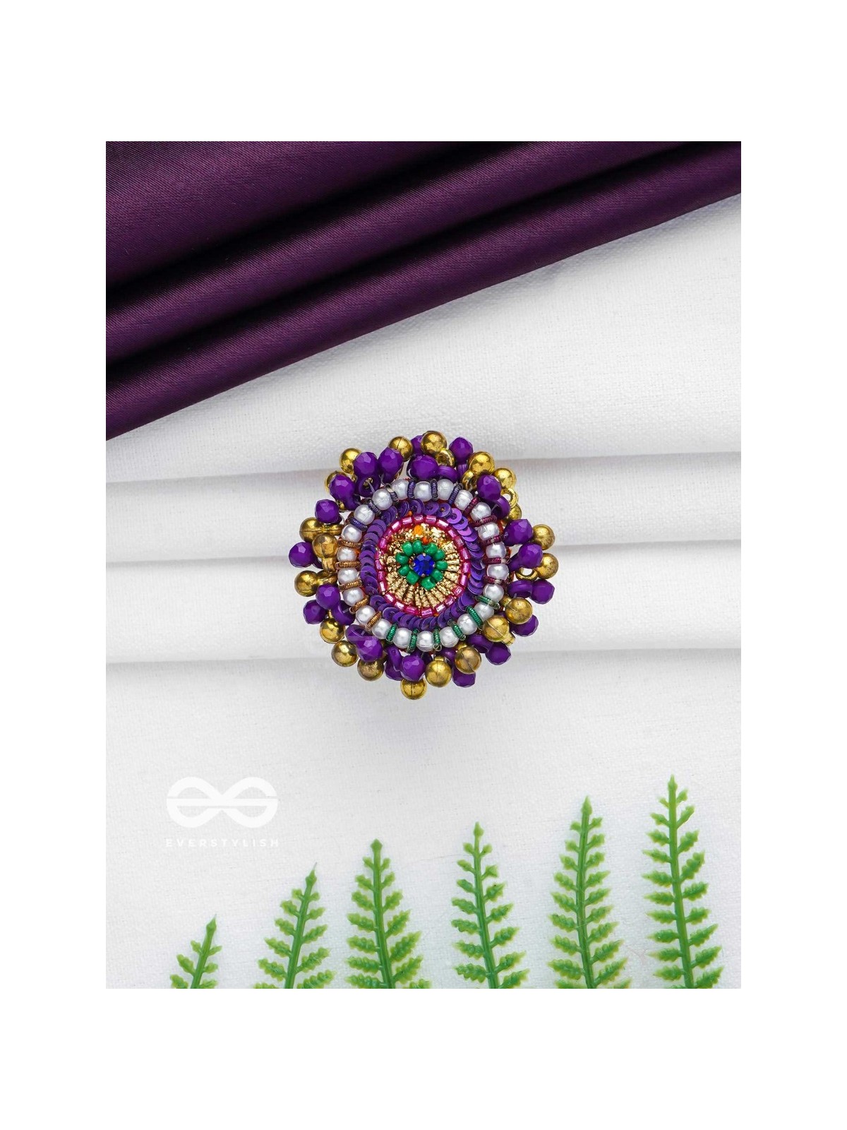 Agnisikha - The Beaded Flower - Beads And Sequins Hand Embroidered Ring