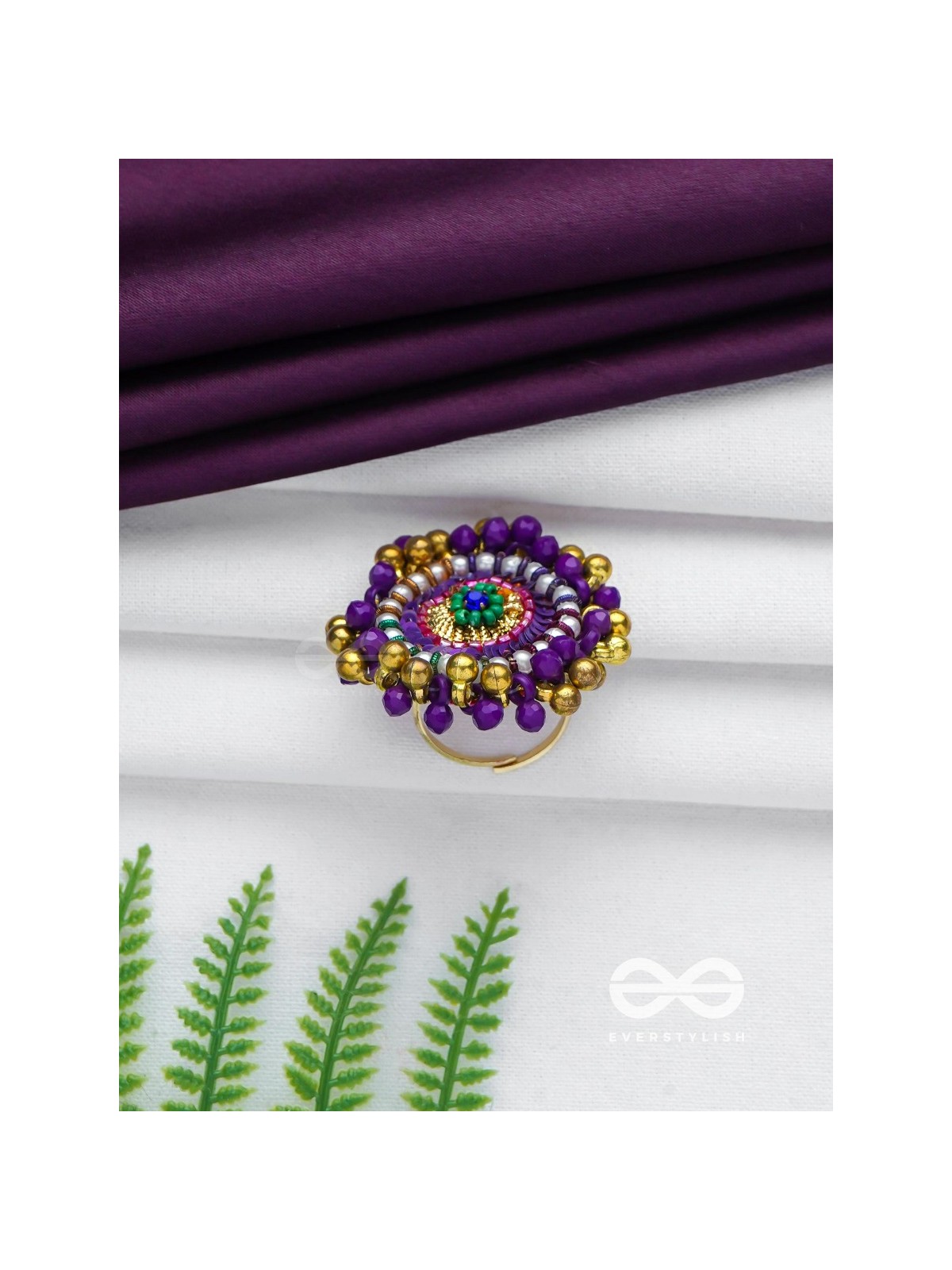 Agnisikha - The Beaded Flower - Beads And Sequins Hand Embroidered Ring