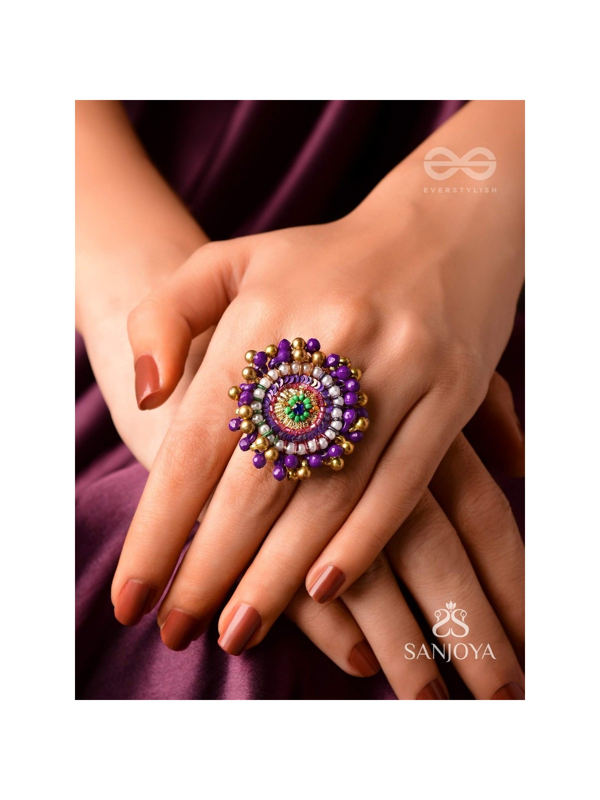 Agnisikha - The Beaded Flower - Beads And Sequins Hand Embroidered Ring