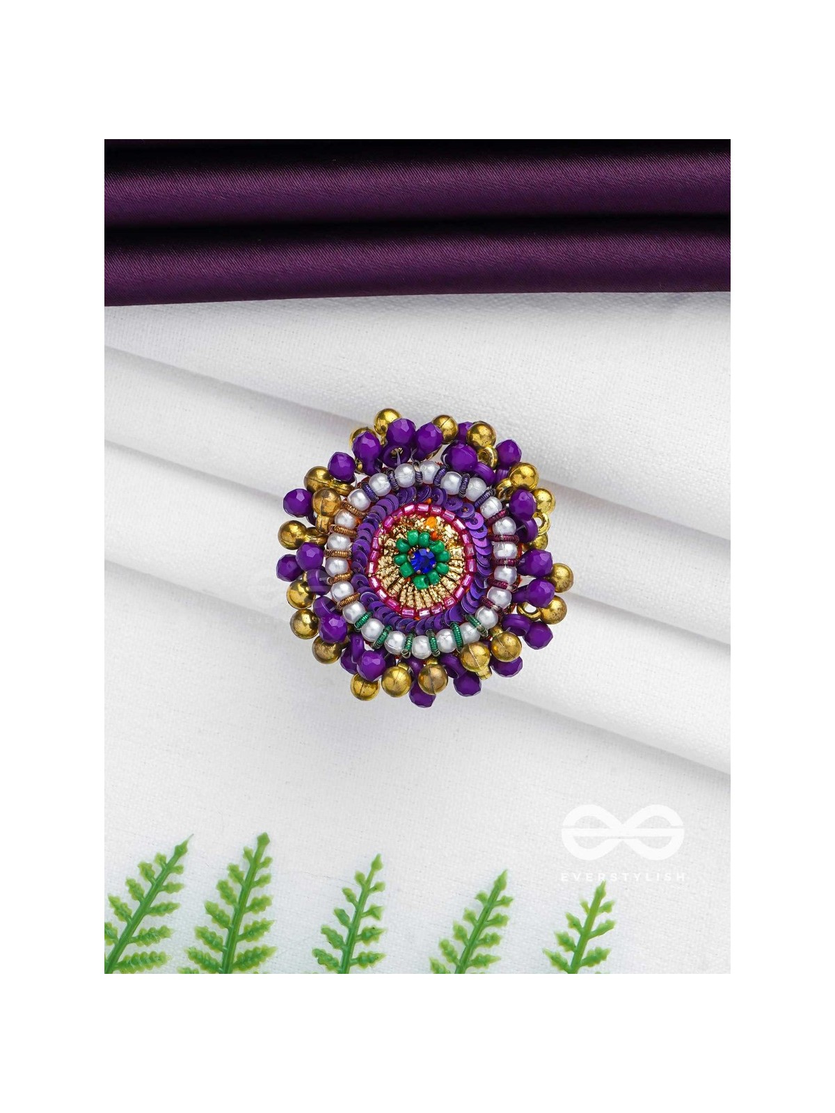 Agnisikha - The Beaded Flower - Beads And Sequins Hand Embroidered Ring