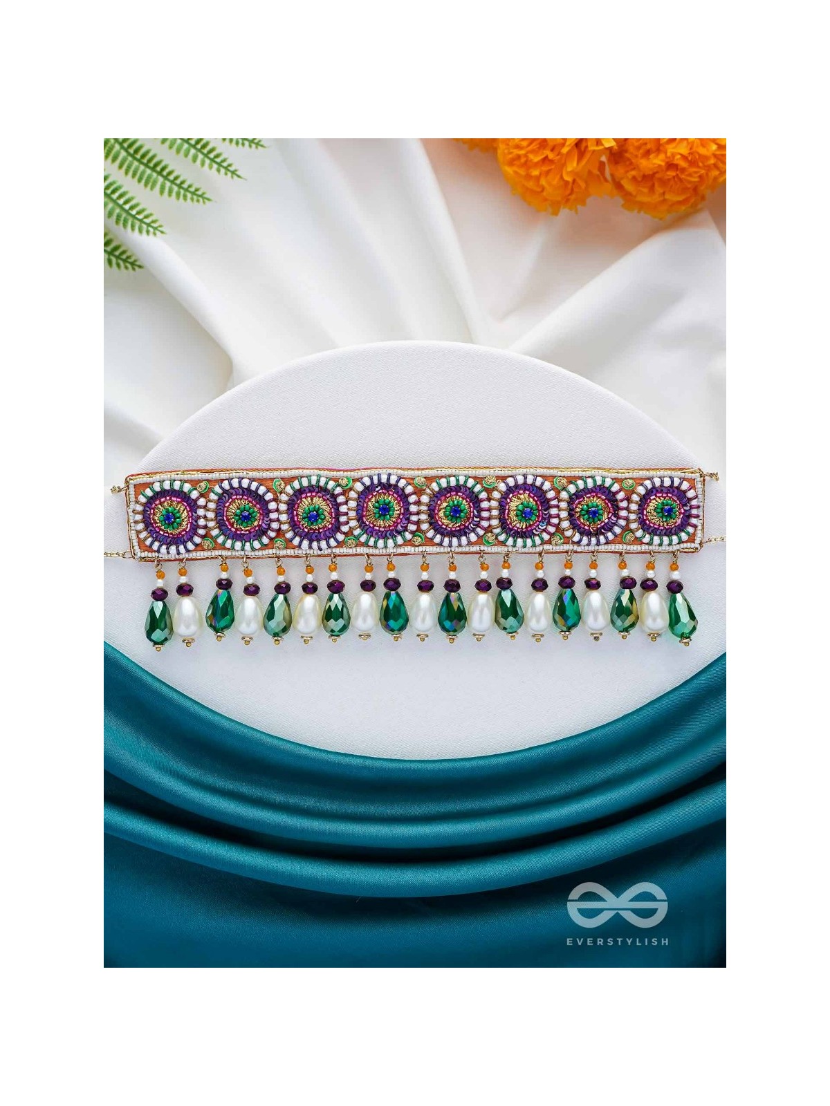 AUDAYIKA - THE PROSPEROUS ONE - SEQUINS, BEADS AND GLASS DROPS EMBROIDERED NECKPIECE