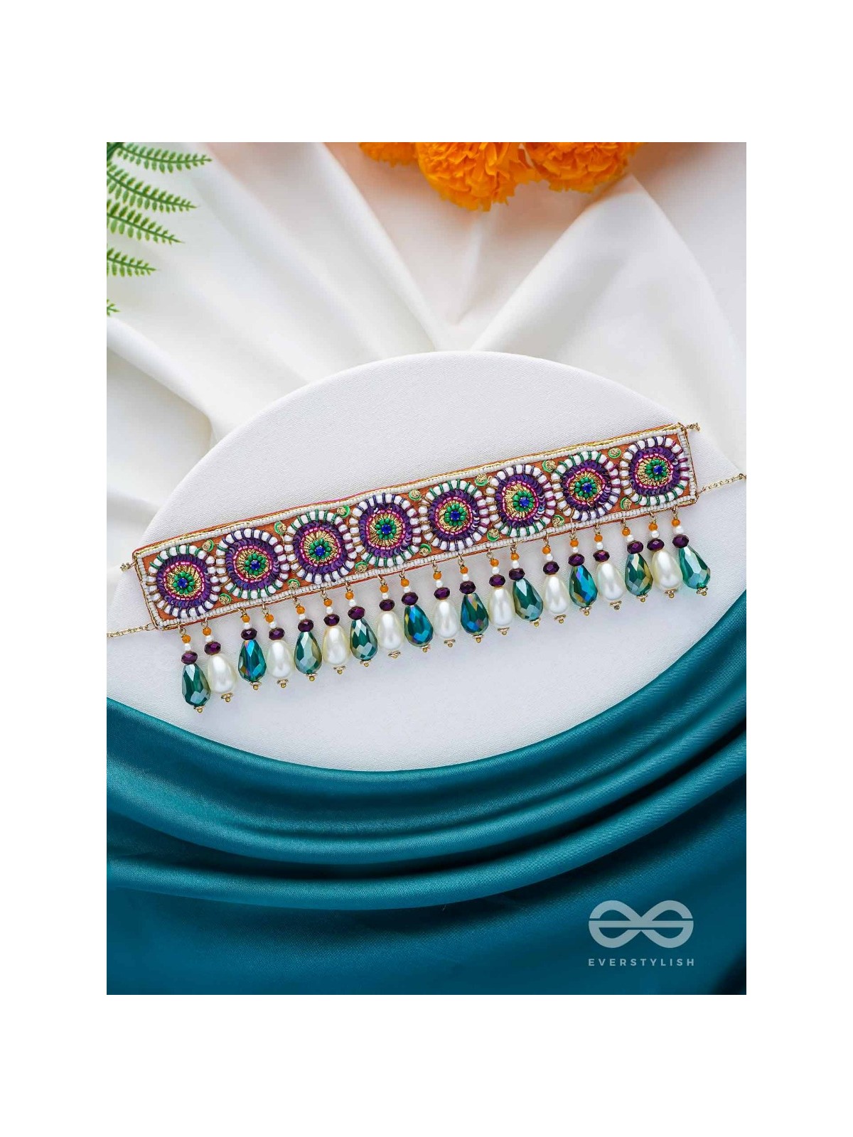 AUDAYIKA - THE PROSPEROUS ONE - SEQUINS, BEADS AND GLASS DROPS EMBROIDERED NECKPIECE