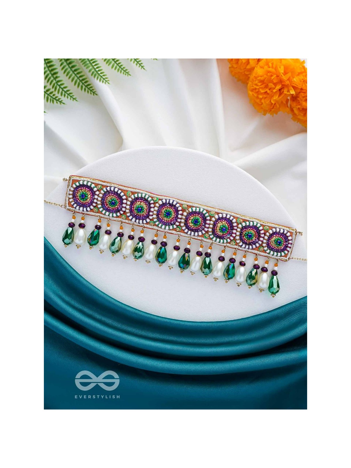 AUDAYIKA - THE PROSPEROUS ONE - SEQUINS, BEADS AND GLASS DROPS EMBROIDERED NECKPIECE