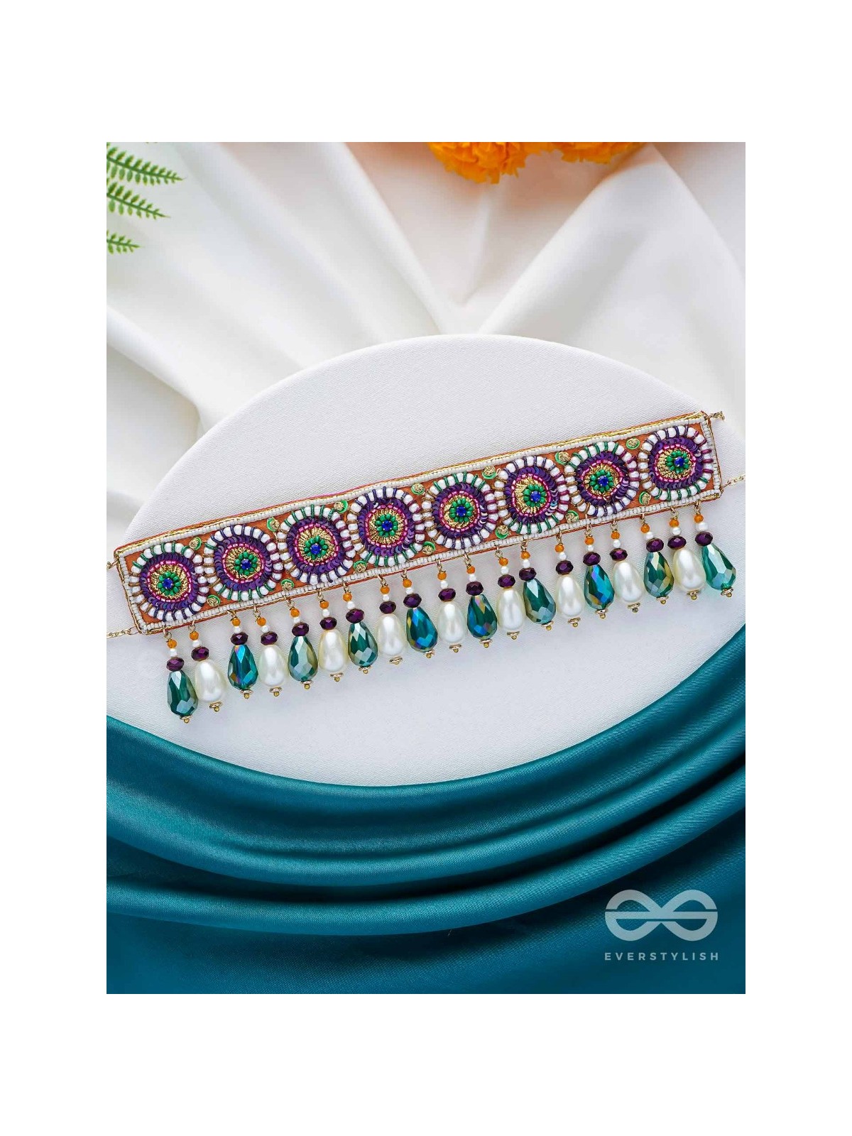 AUDAYIKA - THE PROSPEROUS ONE - SEQUINS, BEADS AND GLASS DROPS EMBROIDERED NECKPIECE