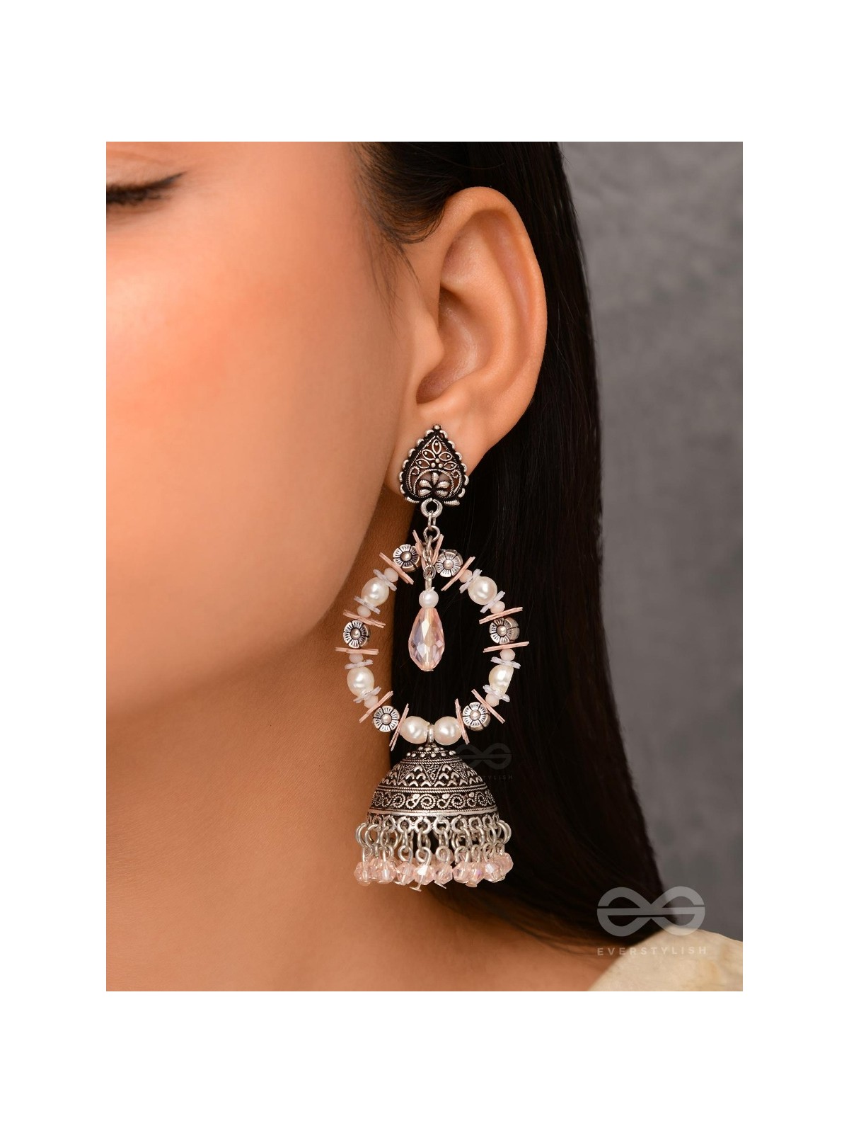 Soft Tinge Sparkles - Statement Jhumka Earrings