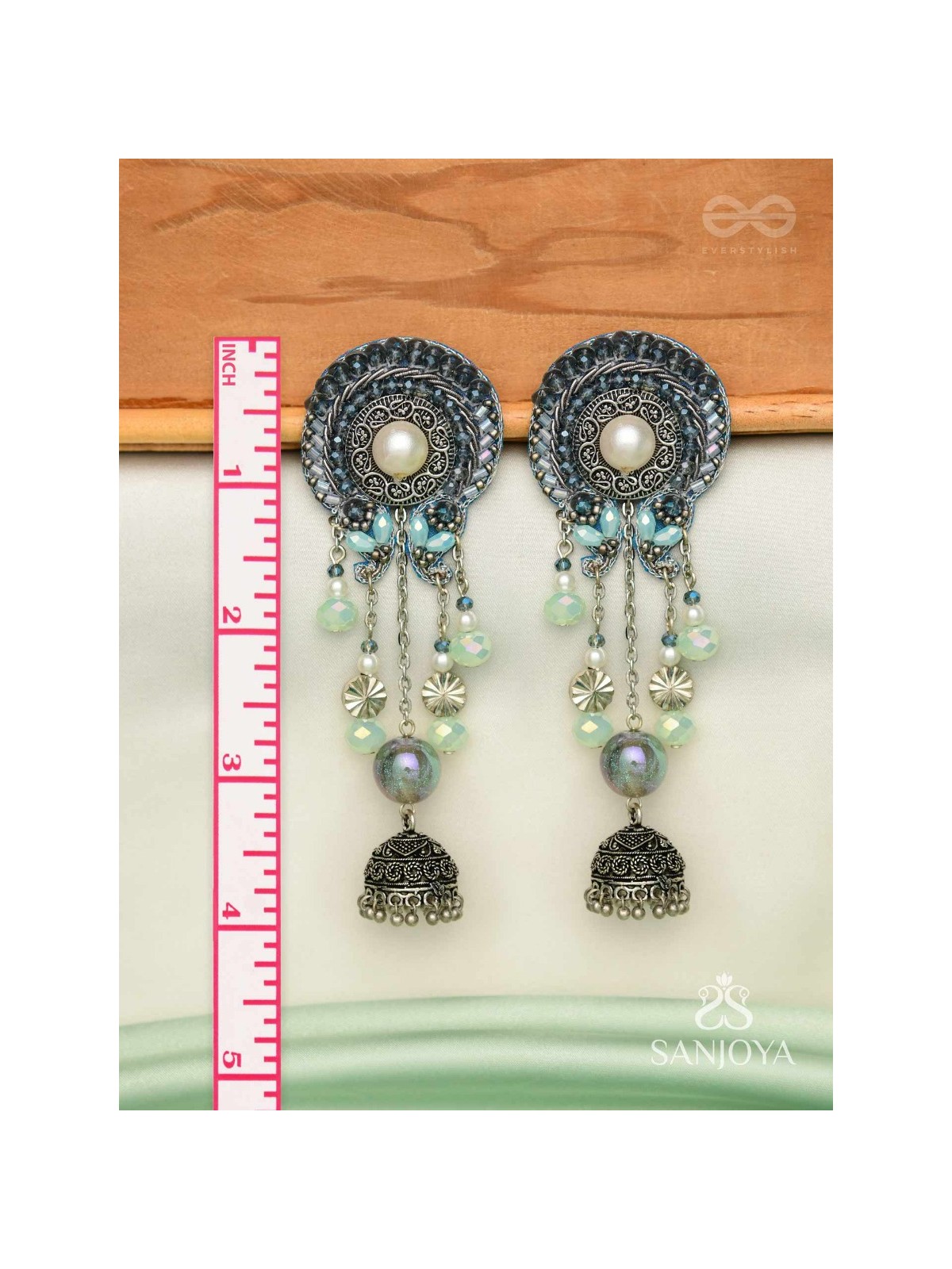 DHUMITA - THE SHINING SMOKE - BEADED OXIDISED AND HAND EMBROIDERED EARRINGS