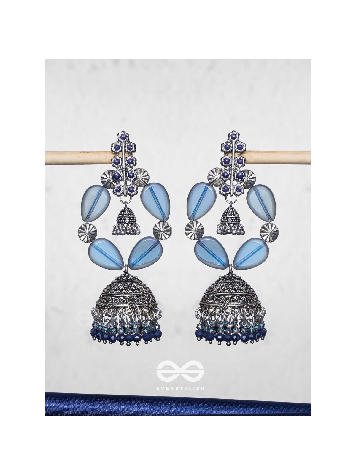 Mystical Skylight - Statement Oxidised Jhumka Earrings