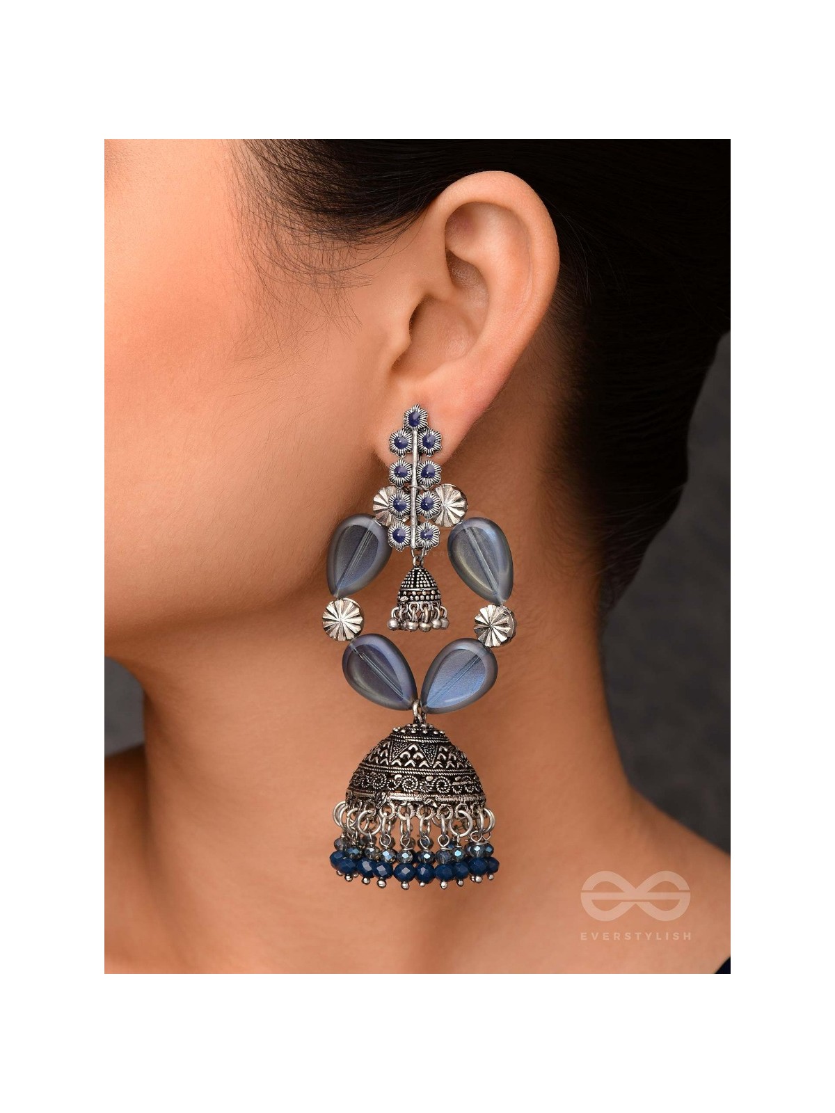 Mystical Skylight - Statement Oxidised Jhumka Earrings