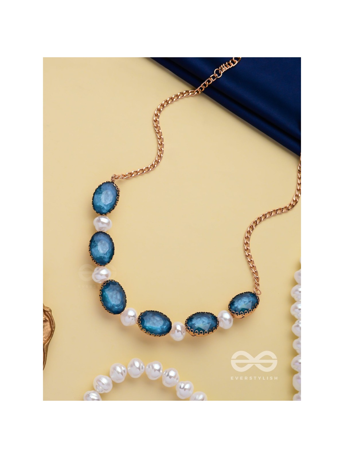 AQUA MIST FANTASY - STATEMENT GOLDEN EMBELLISHED NECKPIECE