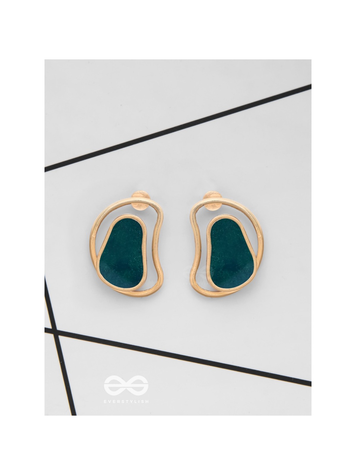 The Indigo Illusion - Golden Enamelled Stud Earrings