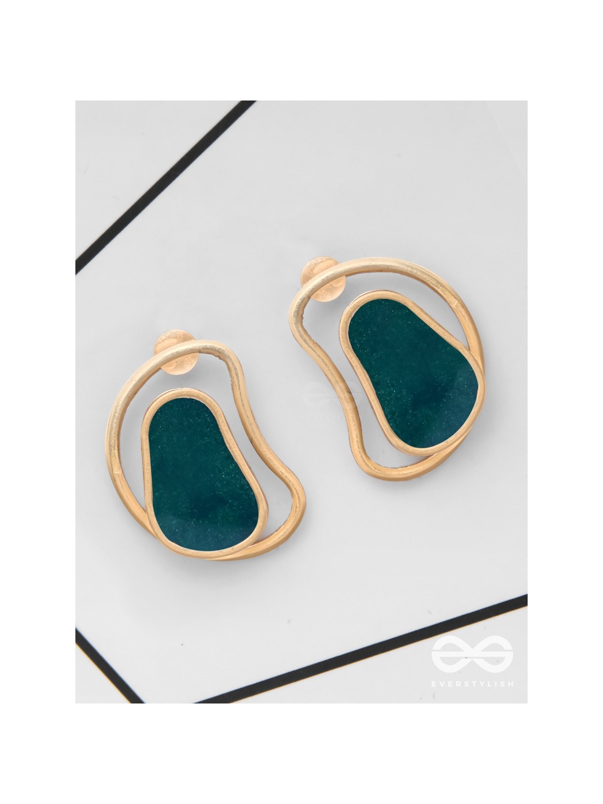 The Indigo Illusion - Golden Enamelled Stud Earrings