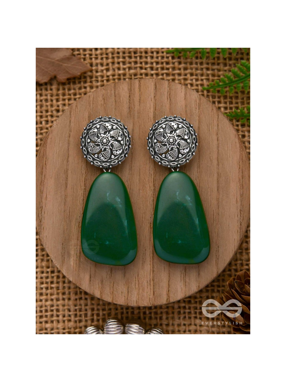 THE  JADE ELEGANCE - OXIDISED JHUMKA EARRINGS