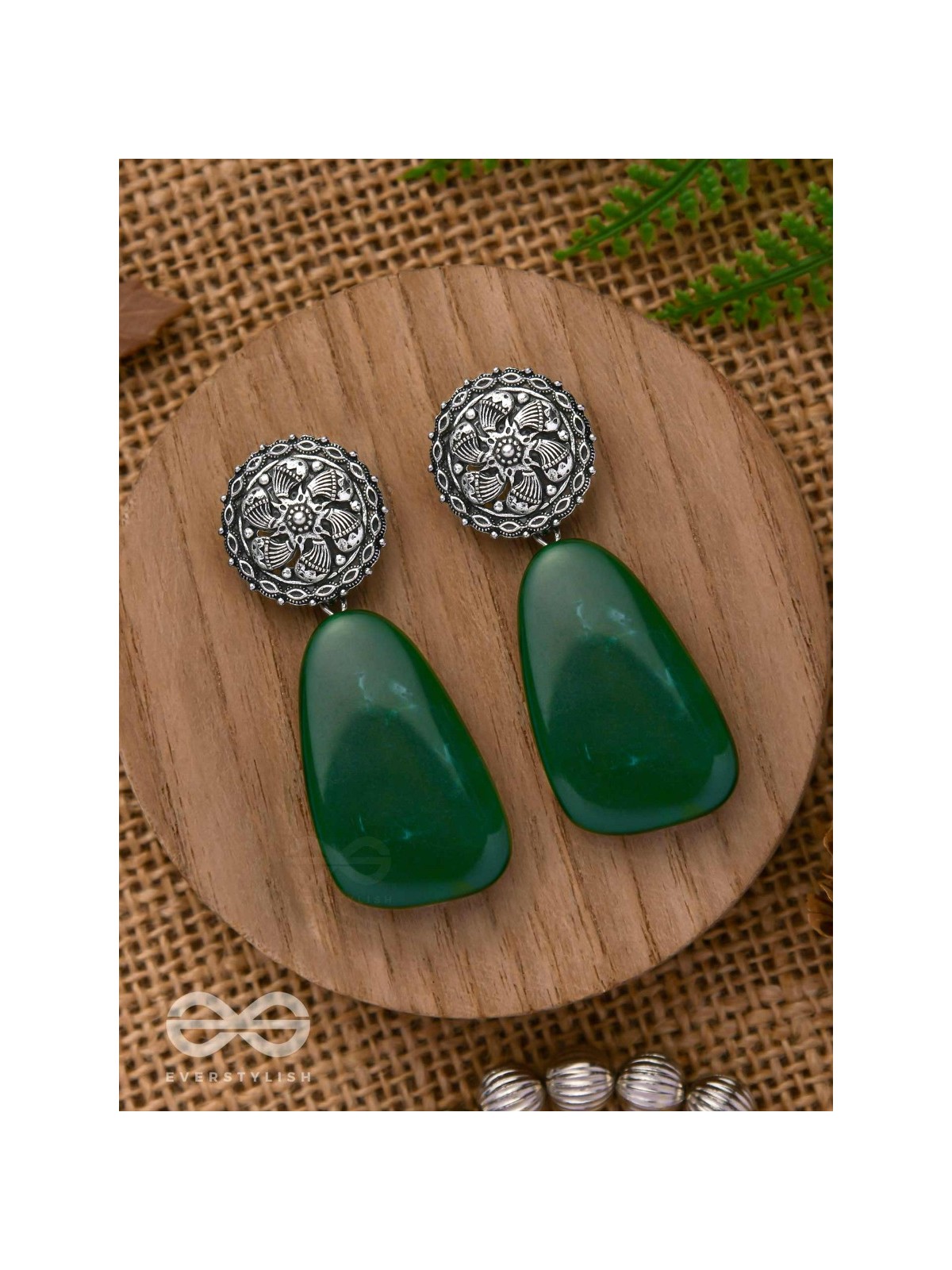 THE  JADE ELEGANCE - OXIDISED JHUMKA EARRINGS