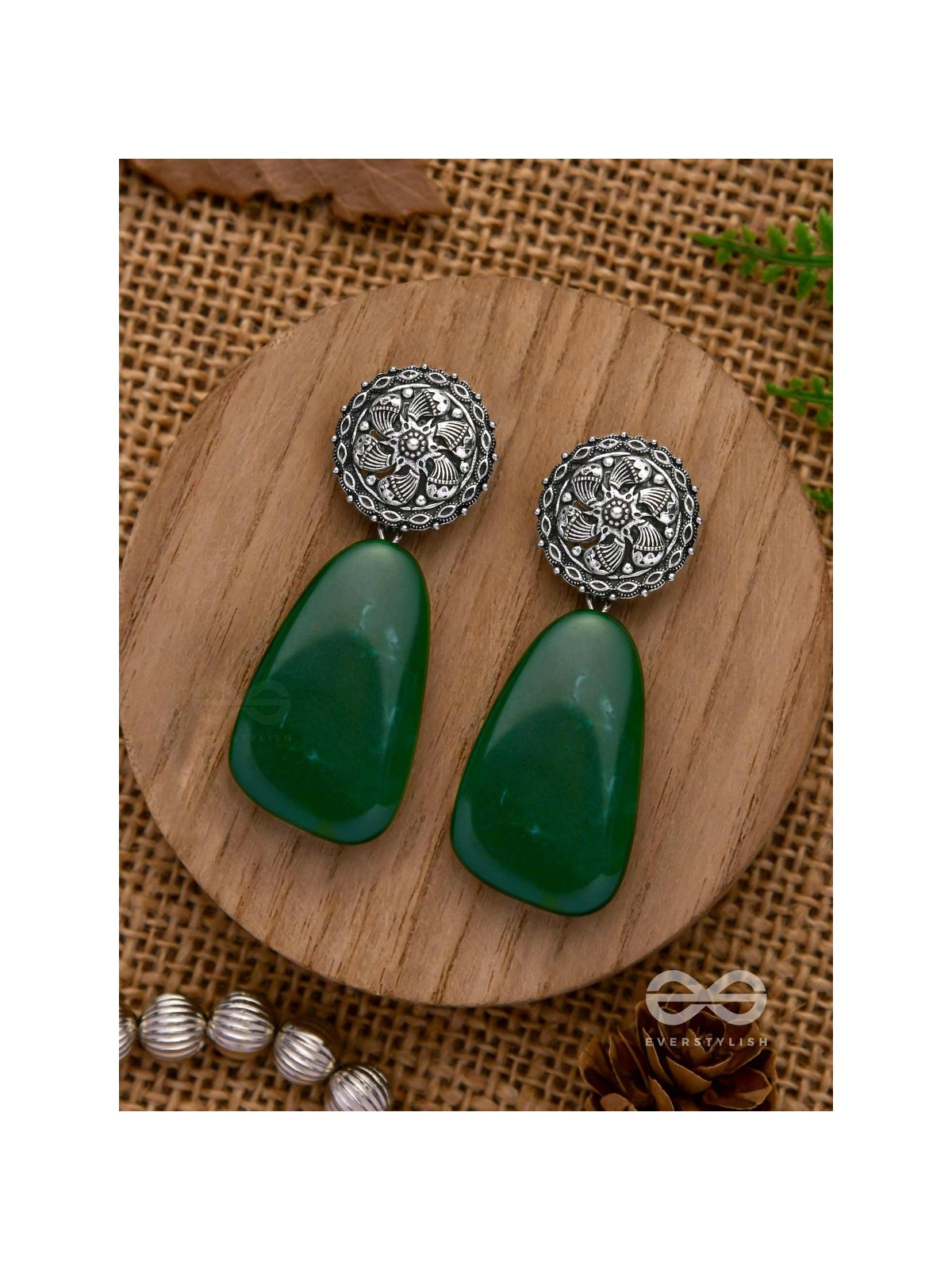 THE  JADE ELEGANCE - OXIDISED JHUMKA EARRINGS
