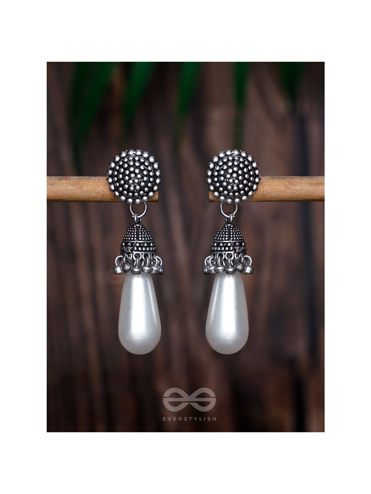 THE SWAYING PEARLS - OXIDISED JHUMKA EARRINGS