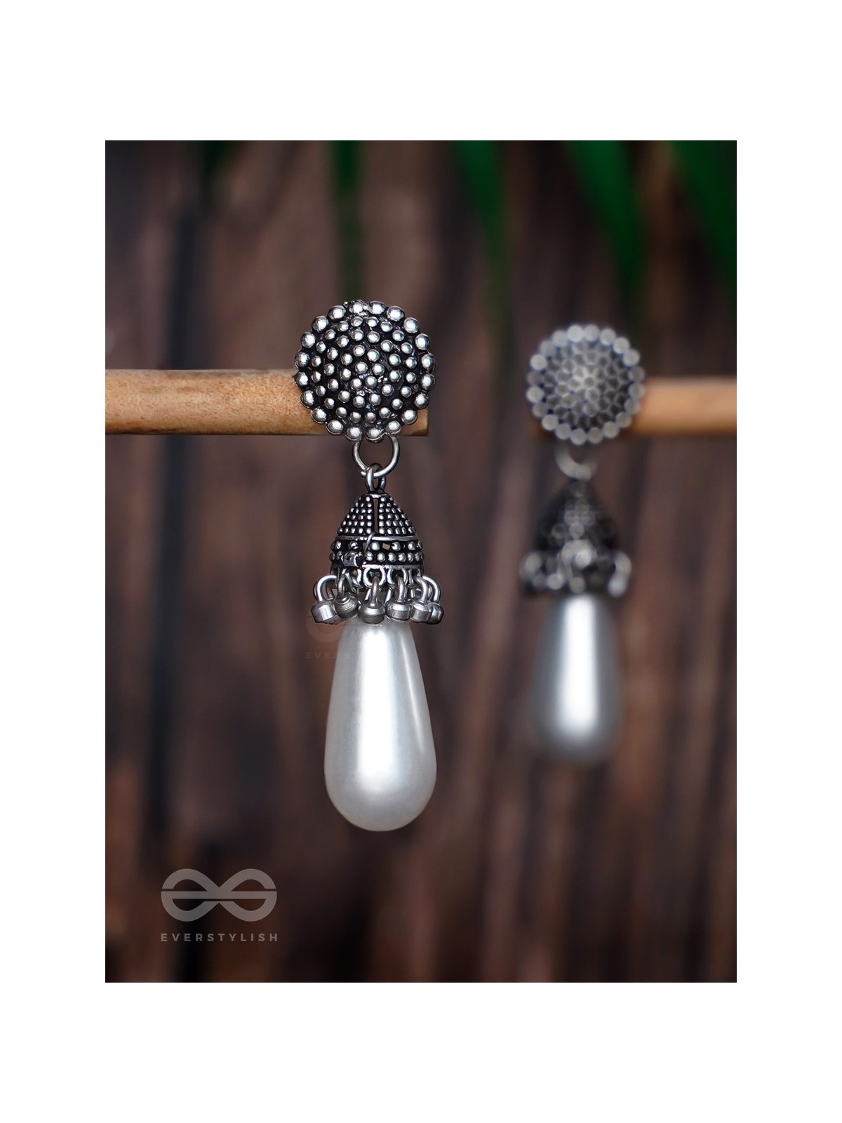 THE SWAYING PEARLS - OXIDISED JHUMKA EARRINGS
