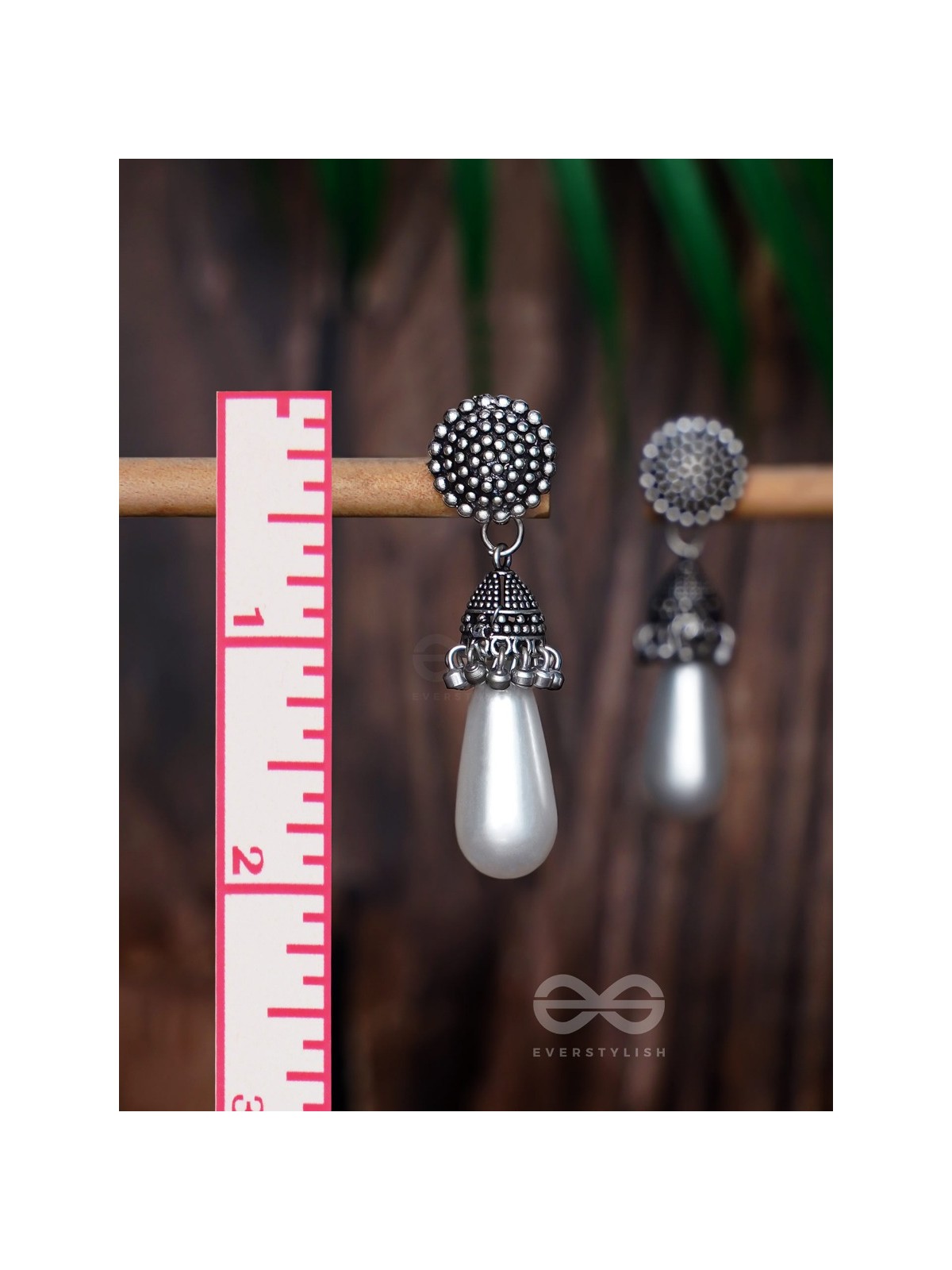 THE SWAYING PEARLS - OXIDISED JHUMKA EARRINGS