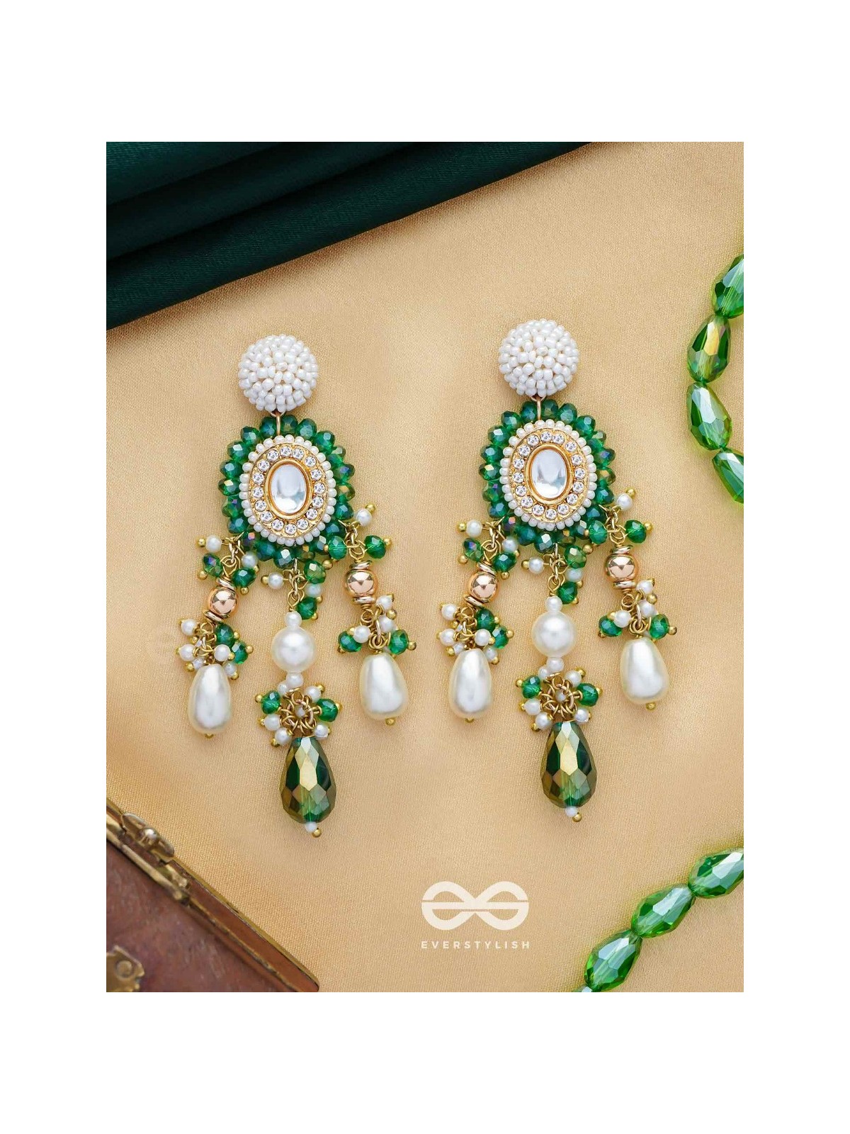 Agrevana - Forest Fables - Golden Embellished Polki And Kundan Finished Hand Embroidered Earrings