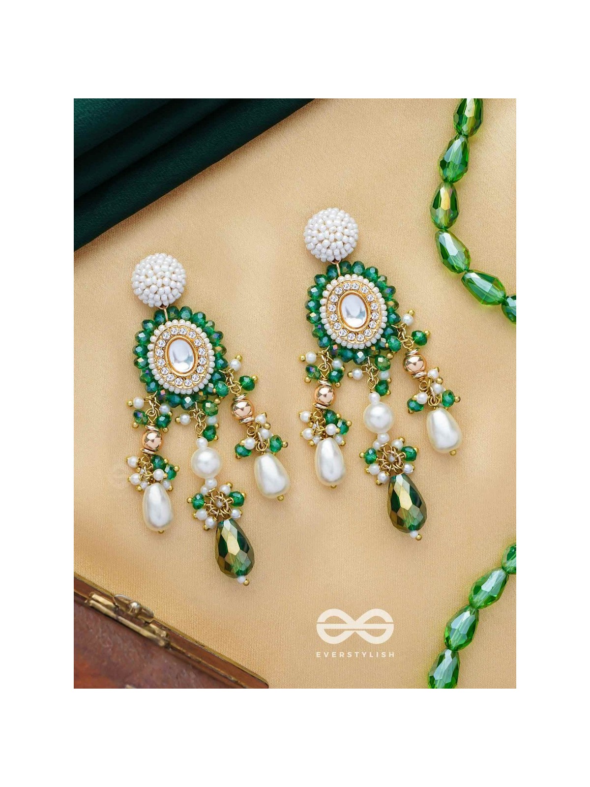 Agrevana - Forest Fables - Golden Embellished Polki And Kundan Finished Hand Embroidered Earrings