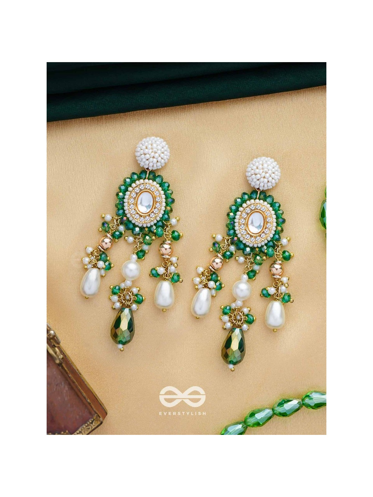 Agrevana - Forest Fables - Golden Embellished Polki And Kundan Finished Hand Embroidered Earrings