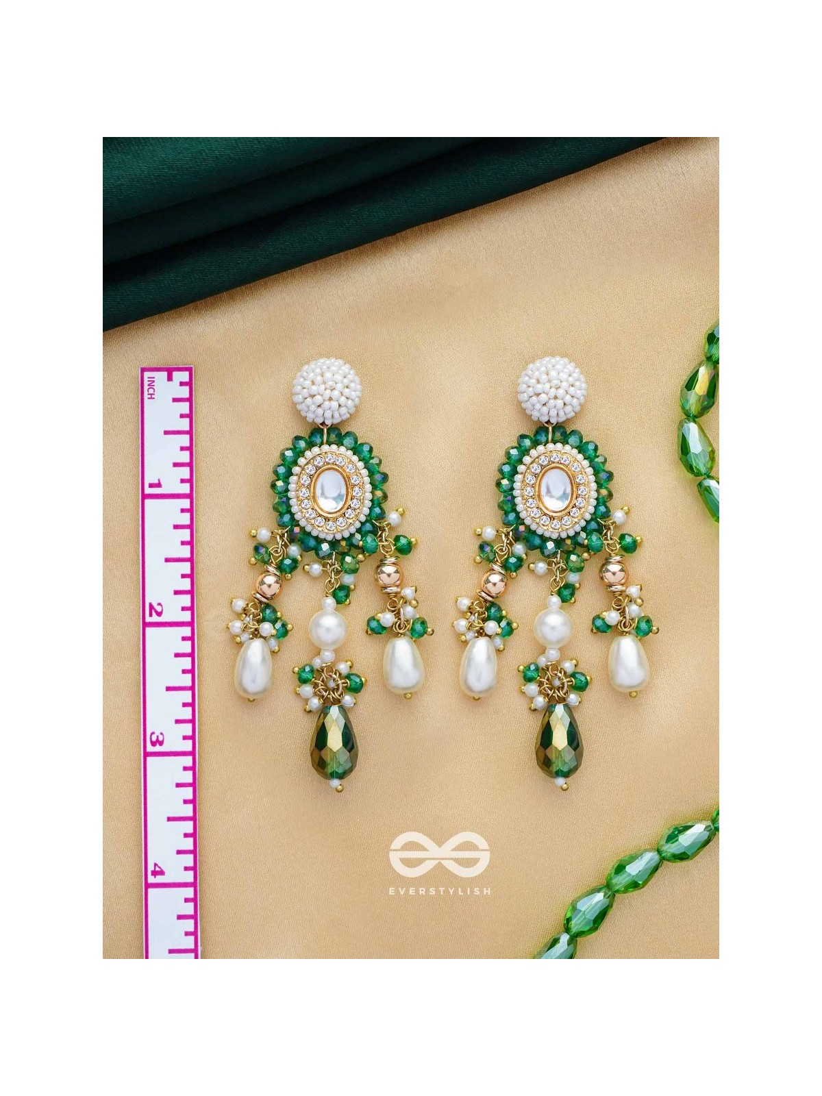 Agrevana - Forest Fables - Golden Embellished Polki And Kundan Finished Hand Embroidered Earrings