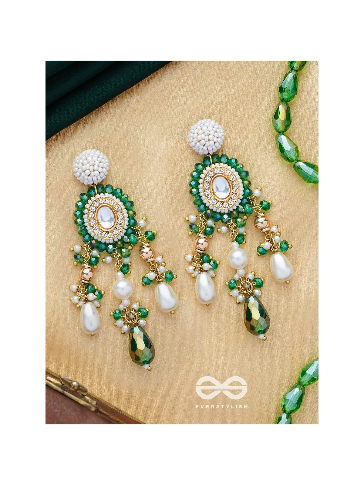 Agrevana - Forest Fables - Golden Embellished Polki And Kundan Finished Hand Embroidered Earrings