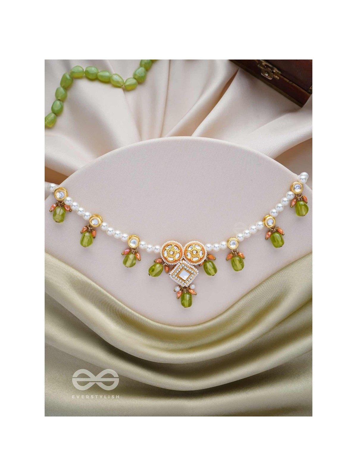 Anupta - Meadow Melody - Golden Embellished Polki And Kundan Finished Hand Embroidered Neckpiece