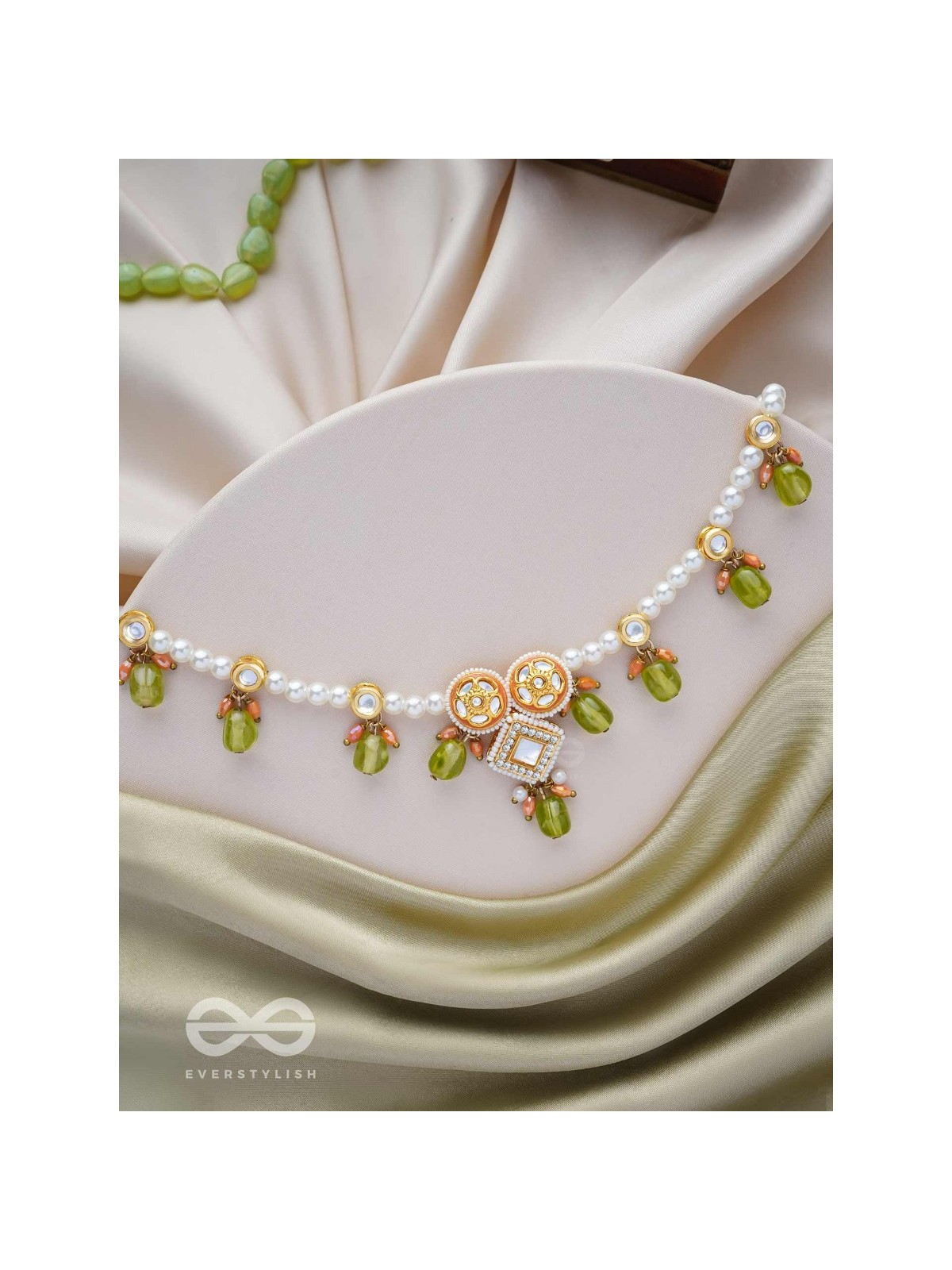 Anupta - Meadow Melody - Golden Embellished Polki And Kundan Finished Hand Embroidered Neckpiece