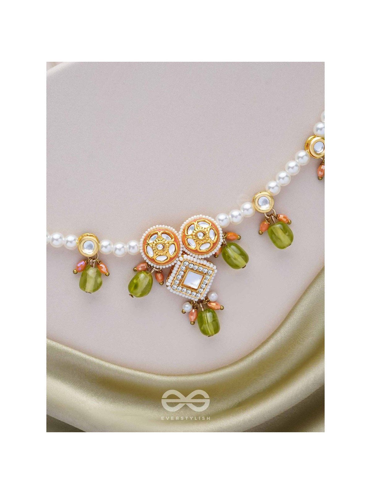 Anupta - Meadow Melody - Golden Embellished Polki And Kundan Finished Hand Embroidered Neckpiece