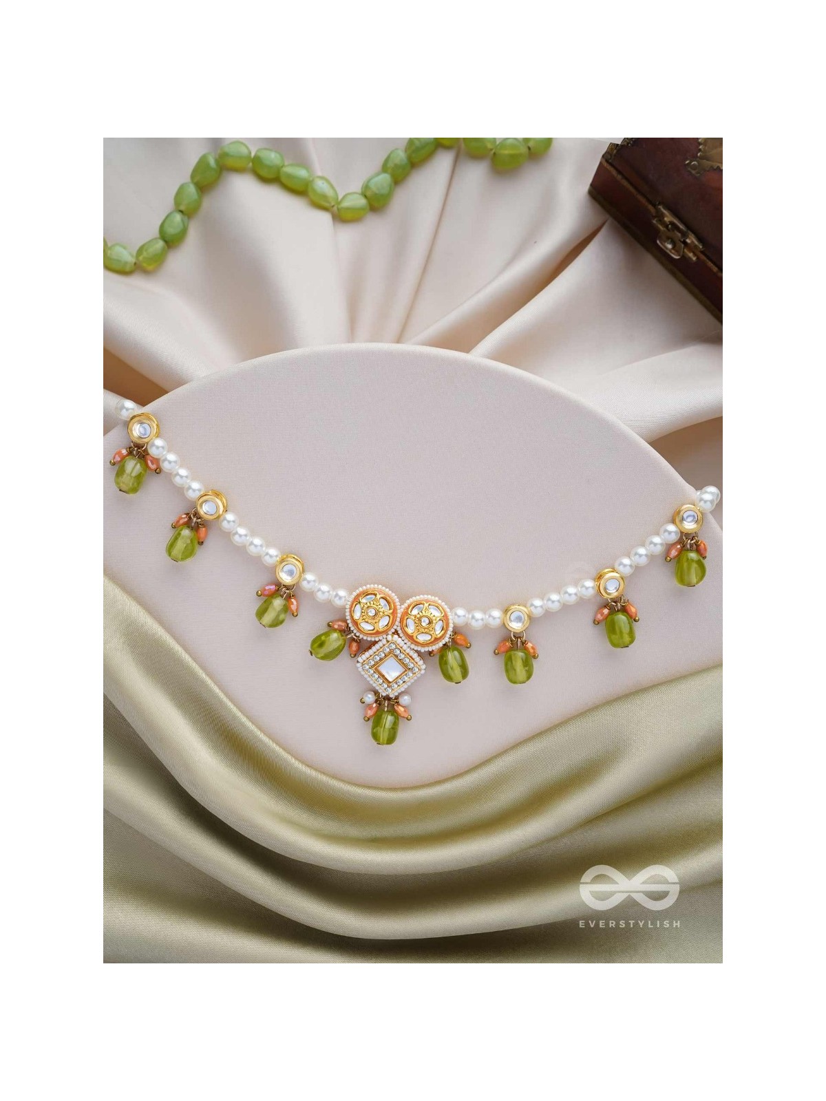 Anupta - Meadow Melody - Golden Embellished Polki And Kundan Finished Hand Embroidered Neckpiece