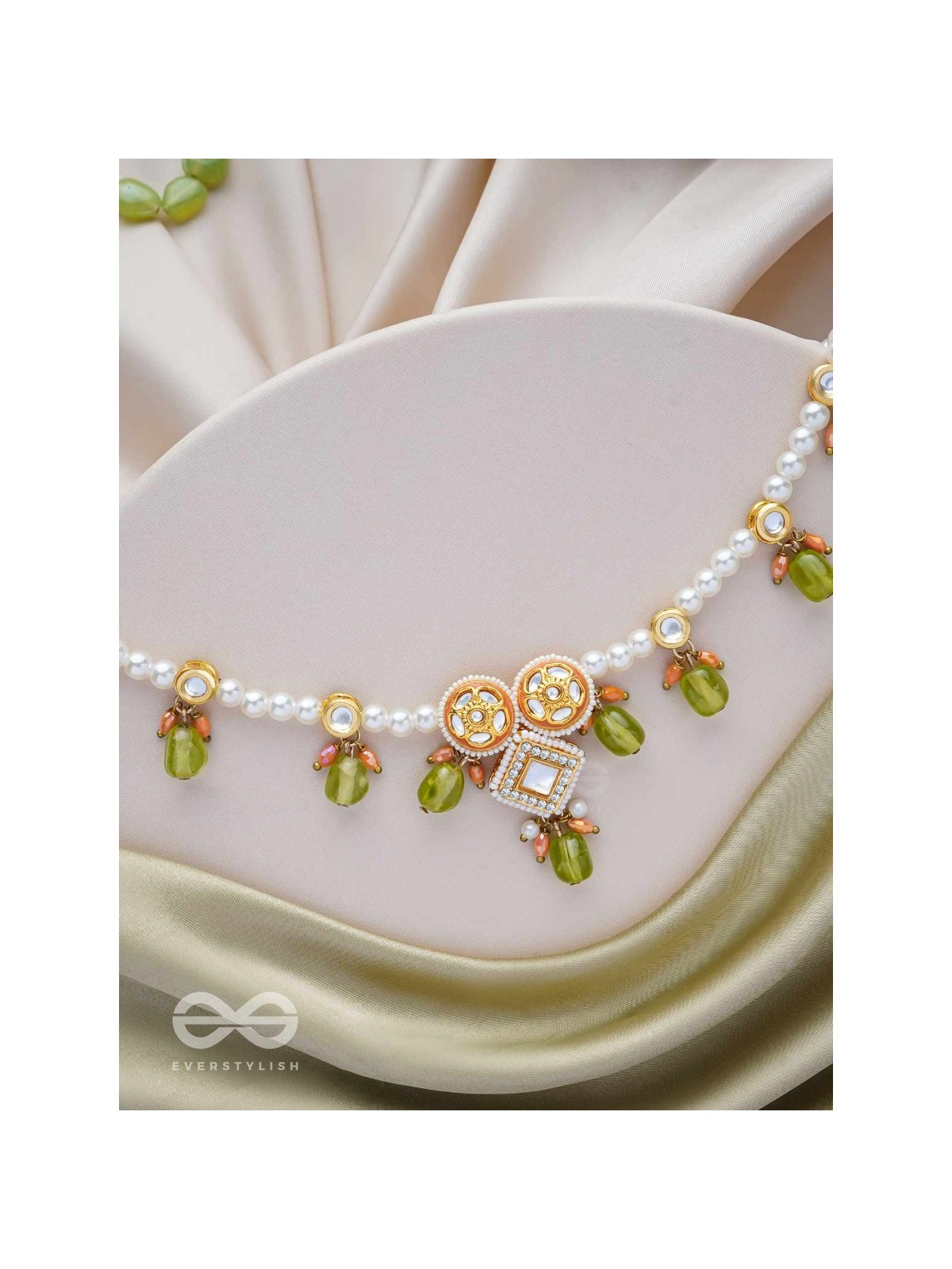 Anupta - Meadow Melody - Golden Embellished Polki And Kundan Finished Hand Embroidered Neckpiece