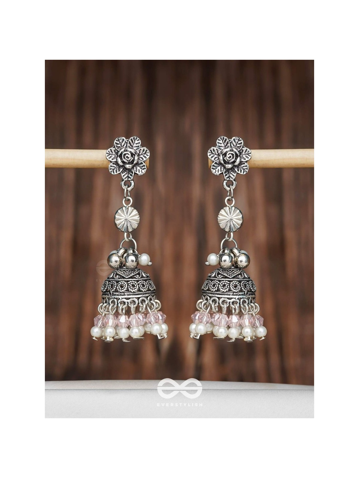 Petals In Bloom - Oxidised Jhumka Earrings