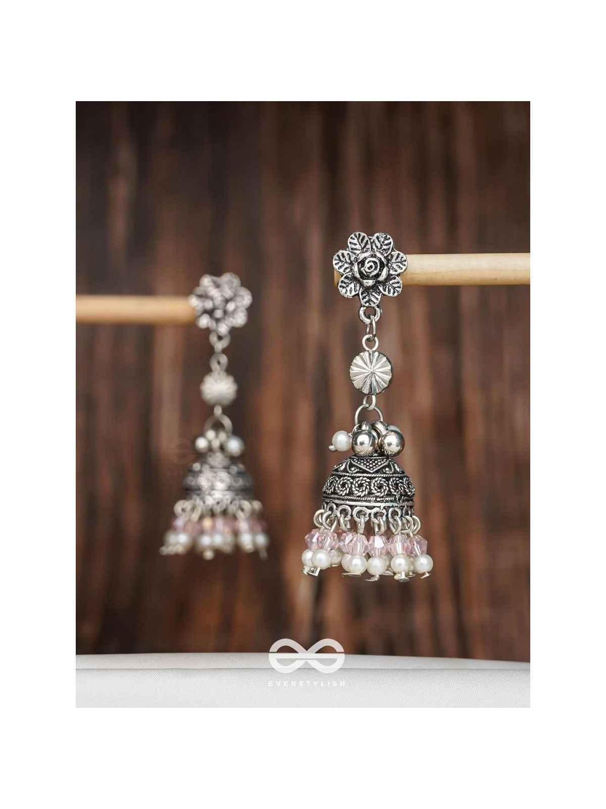 Petals In Bloom - Oxidised Jhumka Earrings