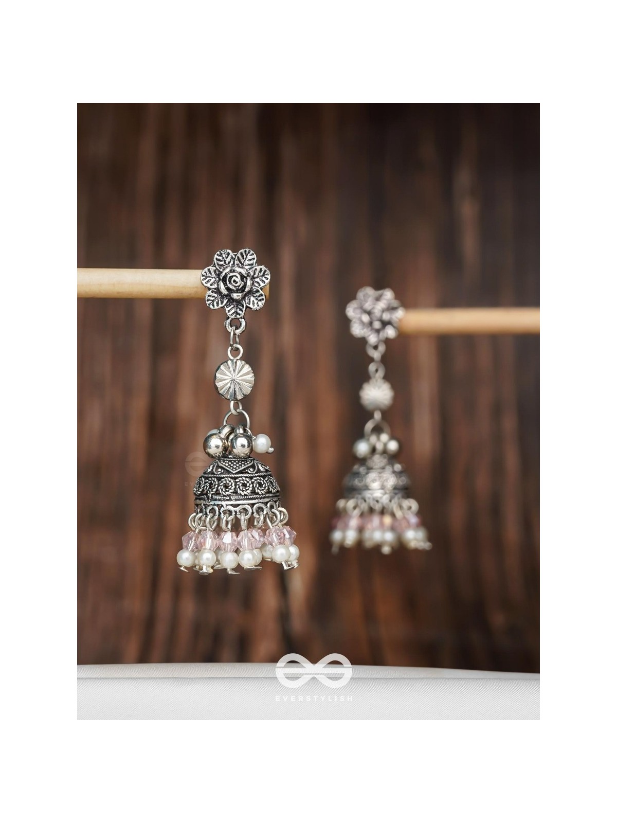 Petals In Bloom - Oxidised Jhumka Earrings