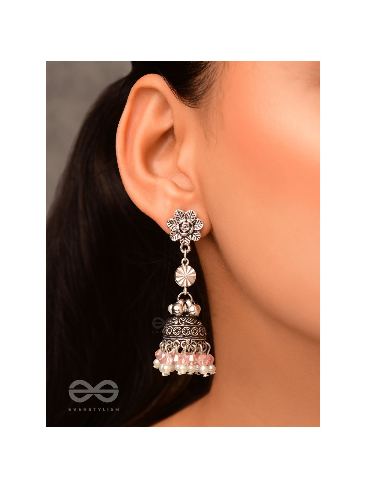 Petals In Bloom - Oxidised Jhumka Earrings