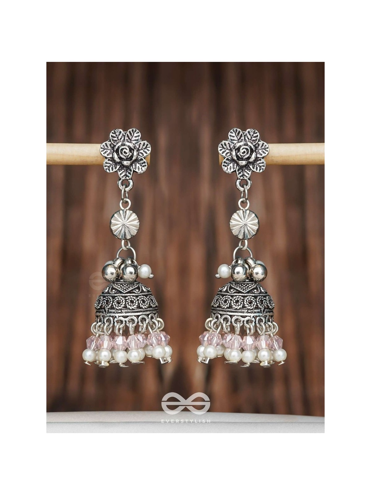 Petals In Bloom - Oxidised Jhumka Earrings