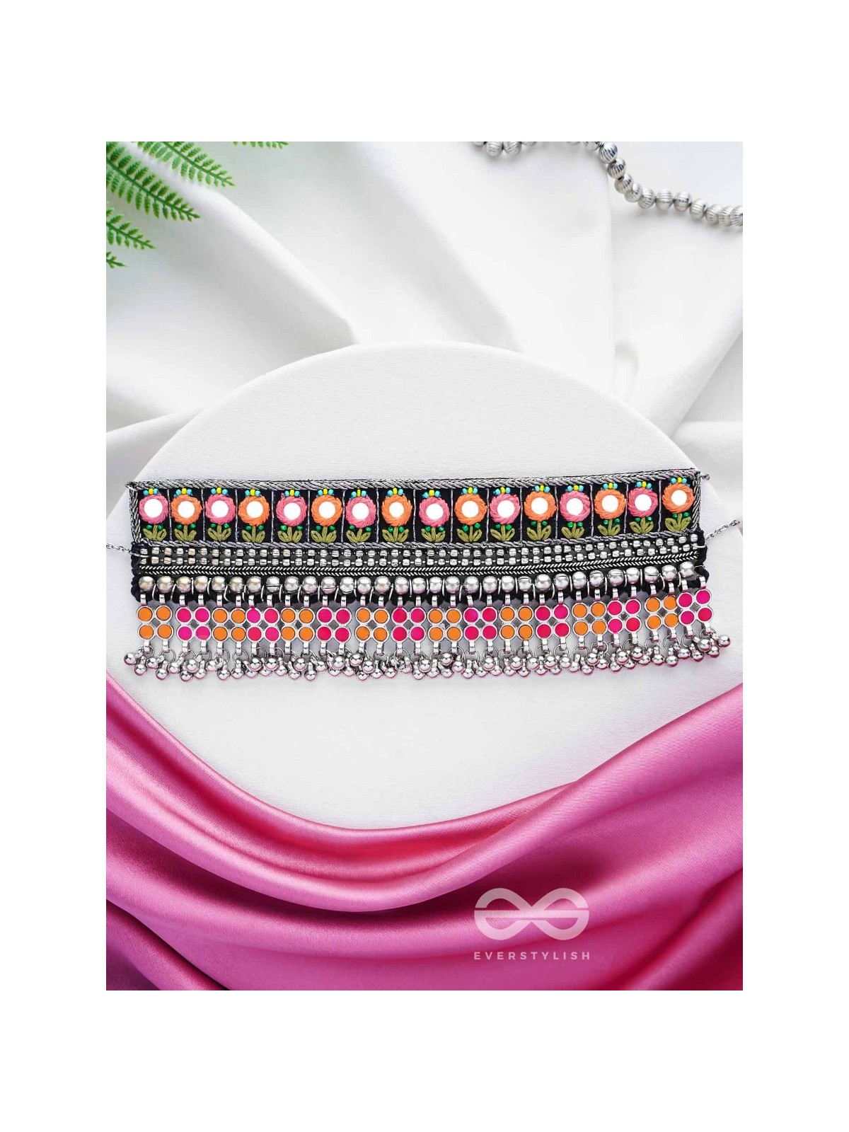 Prasidika - The Radiant Garden - Resham And Beads Hand Embroidered Oxidised Choker Neckpiece