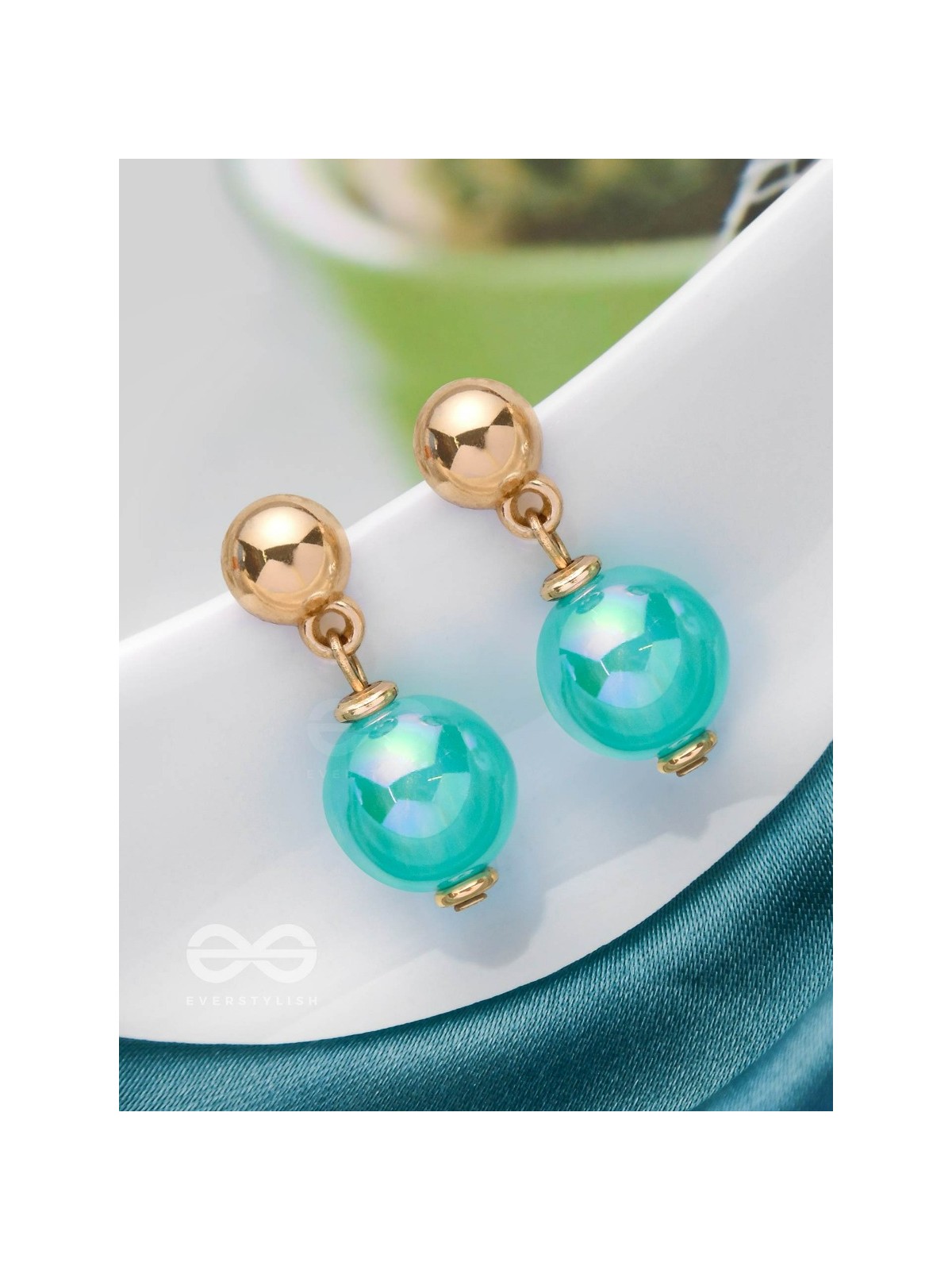 CELESTIAL PEARLESCENCE - GOLDEN AND BLUE EMBELLISHED EARRINGS