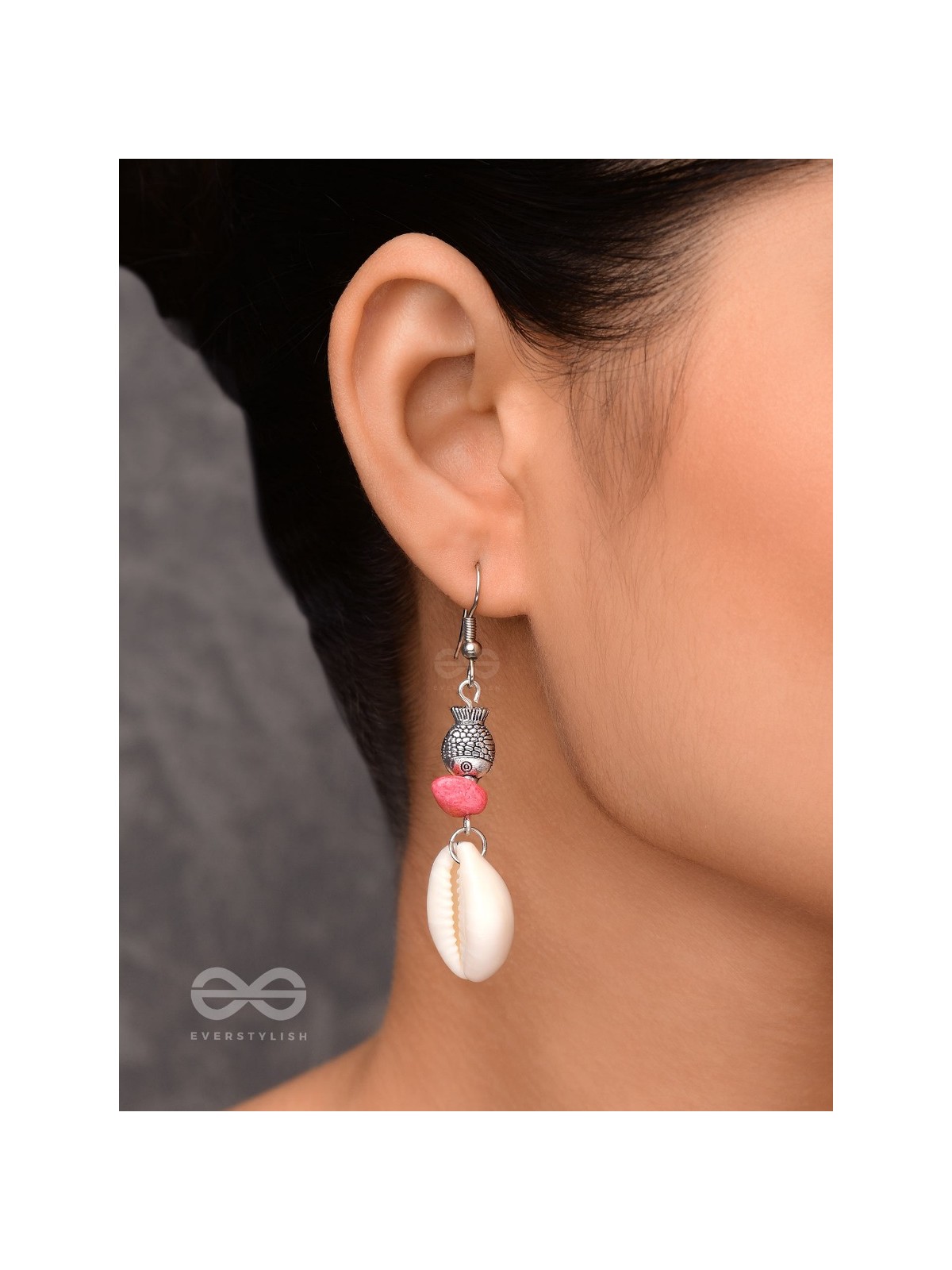 FINTASTIC SEAFISH SHELLS - OXIDISED DROP EARRINGS